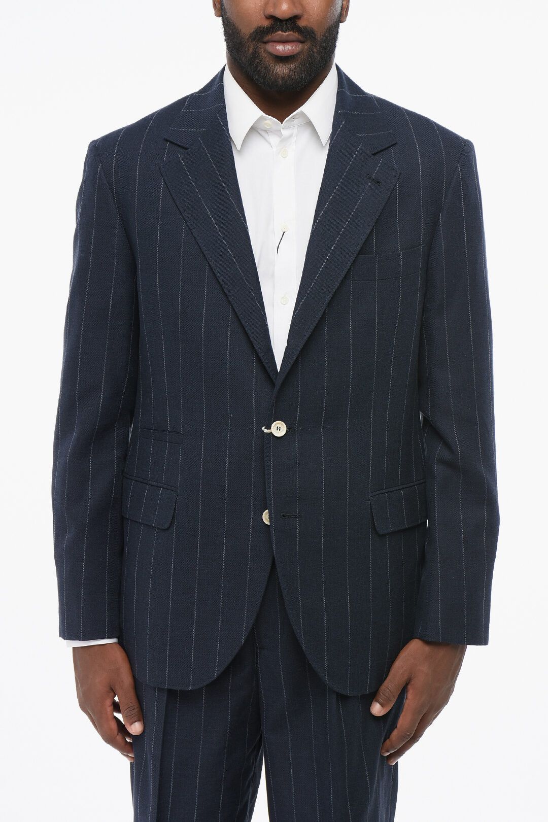 og1mm0725 Pinstriped Cotton Blend Blazer in Blue