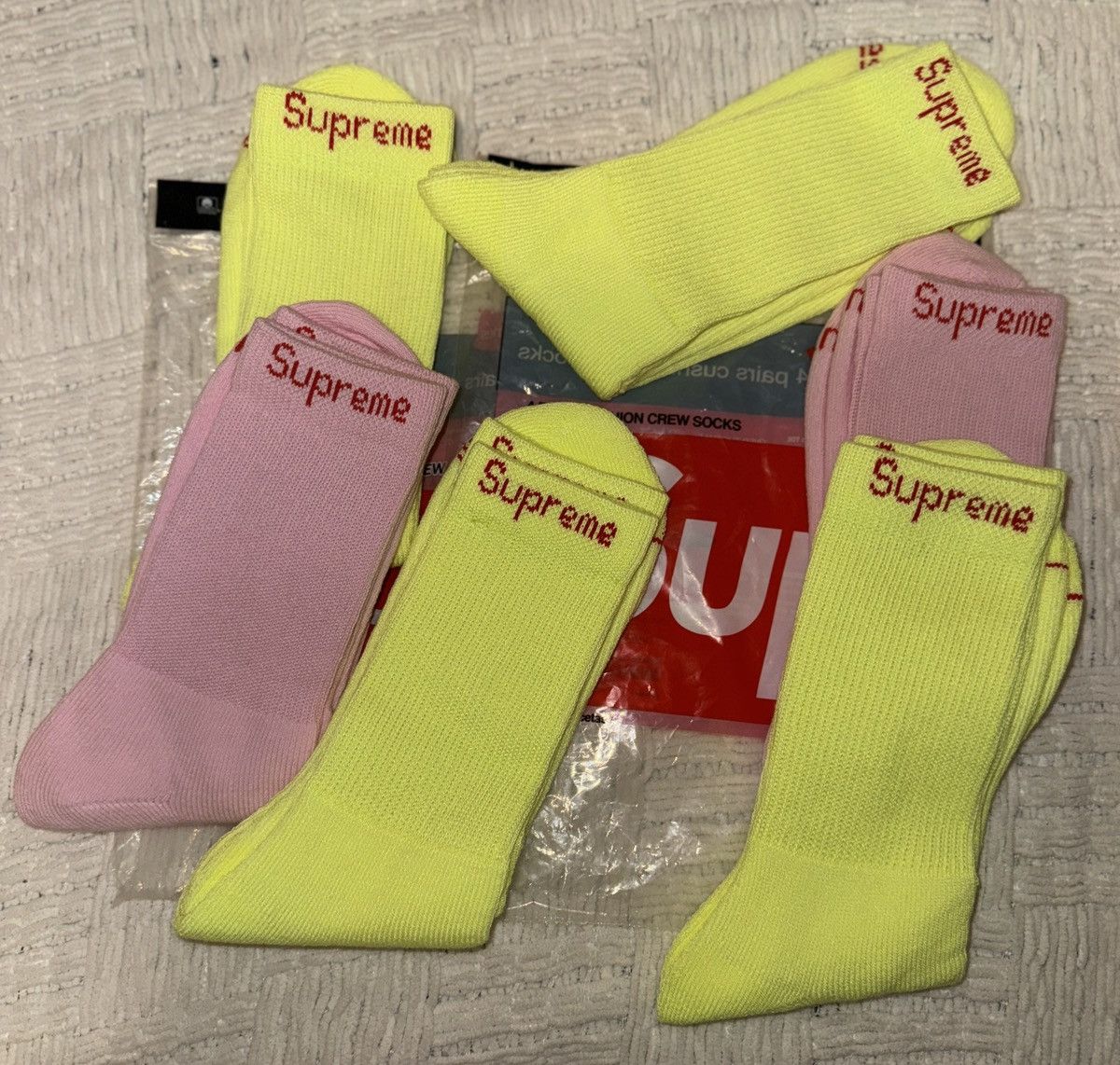Supreme Supreme Hanes Crew socks (1 pair) yellow or pink | Grailed