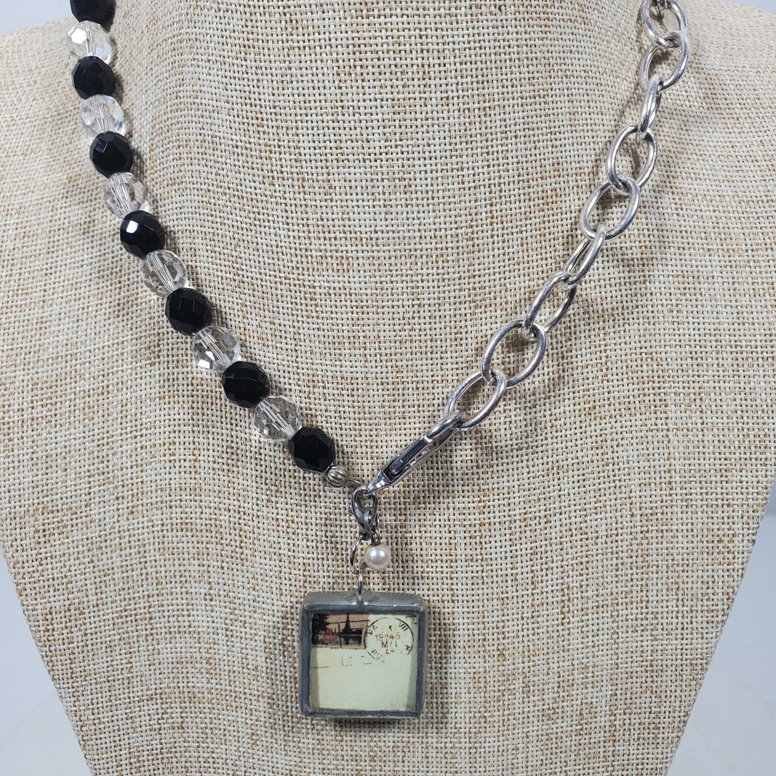 The Unbranded Brand Fleur de Lis Choker Necklace Clear Black Silver Tone 16 Inch Size ONE SIZE - 2 Thumbnail
