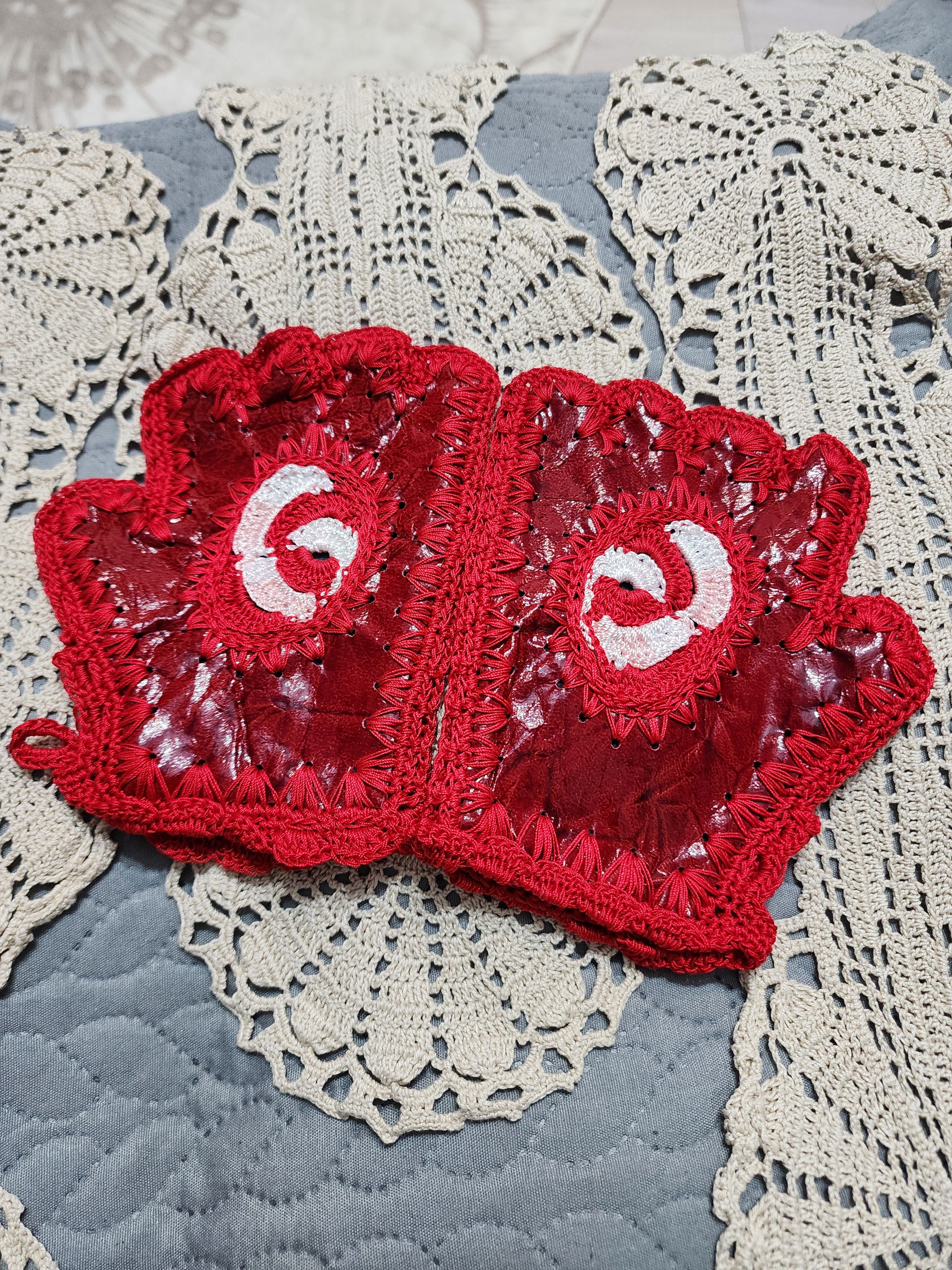 Handmade Leather red fingerless gloves woman red rock leather gloves Size ONE SIZE - 8 Thumbnail