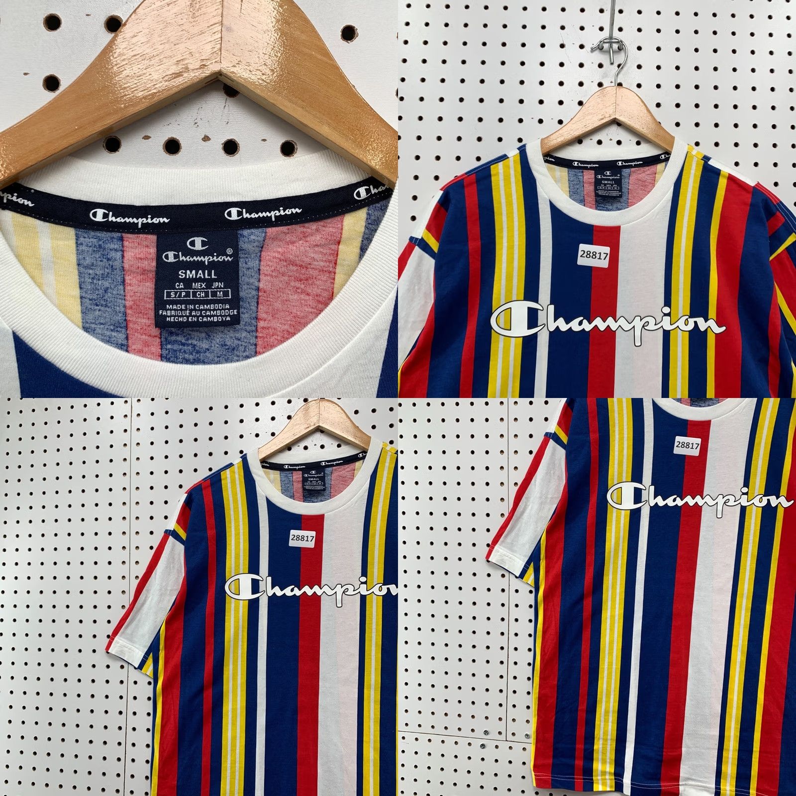 Champion VINTAGE Champion Shirt Mens S Striped Blue Yellow White Short Sleeve 21X27 Size US S / EU 44-46 / 1 - 8 Thumbnail