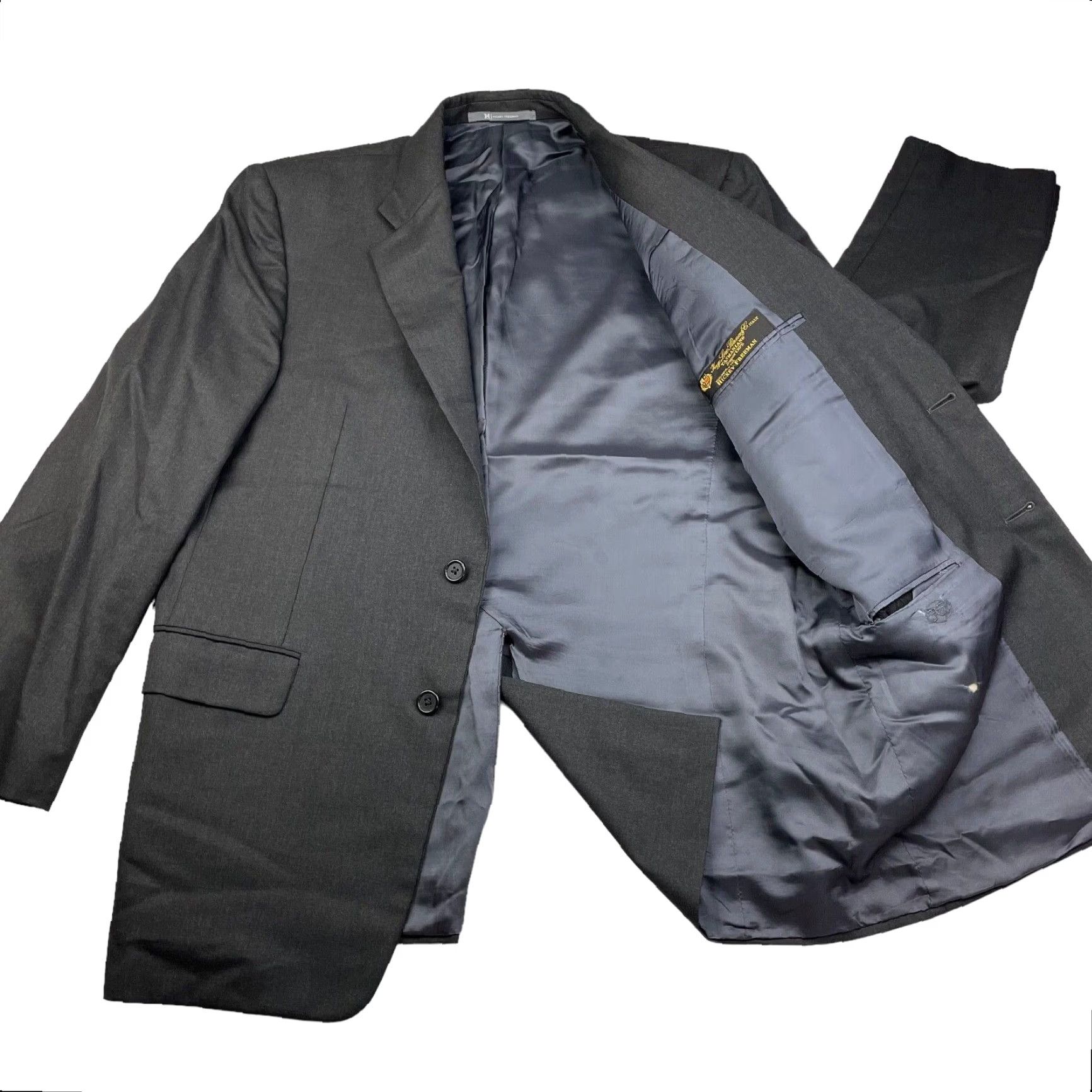 Hickey Freeman x Loro Piana Blazer Madison 100% Wool Gray 42R Two-Button Single-Breasted Notch Lapel Mens Jacket