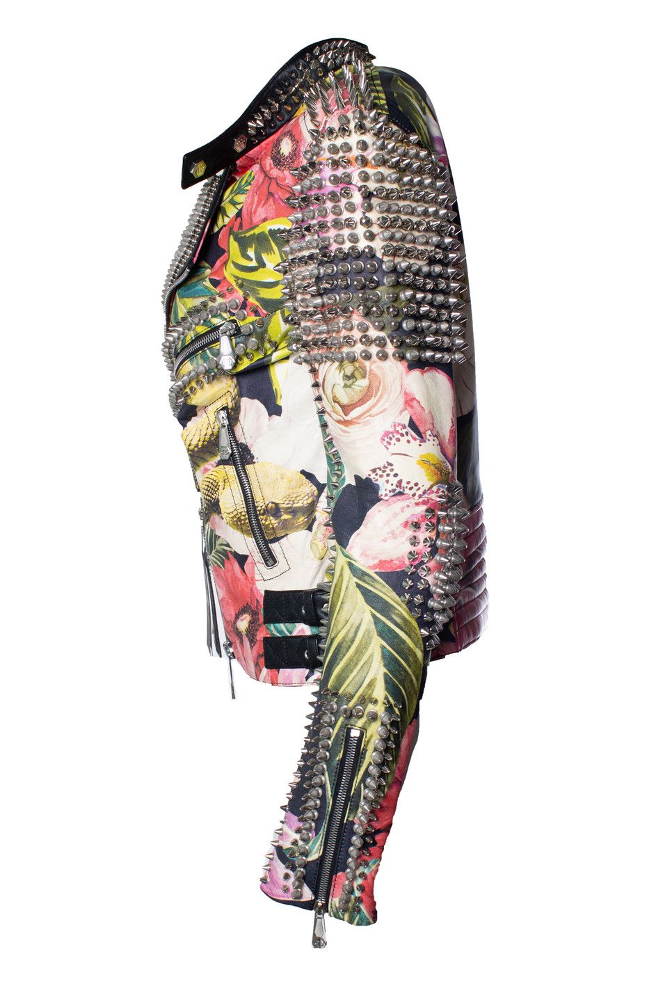 Philipp Plein Philipp Plein, floral leather biker jacket Size S / US 4 / IT 40 - 4 Thumbnail