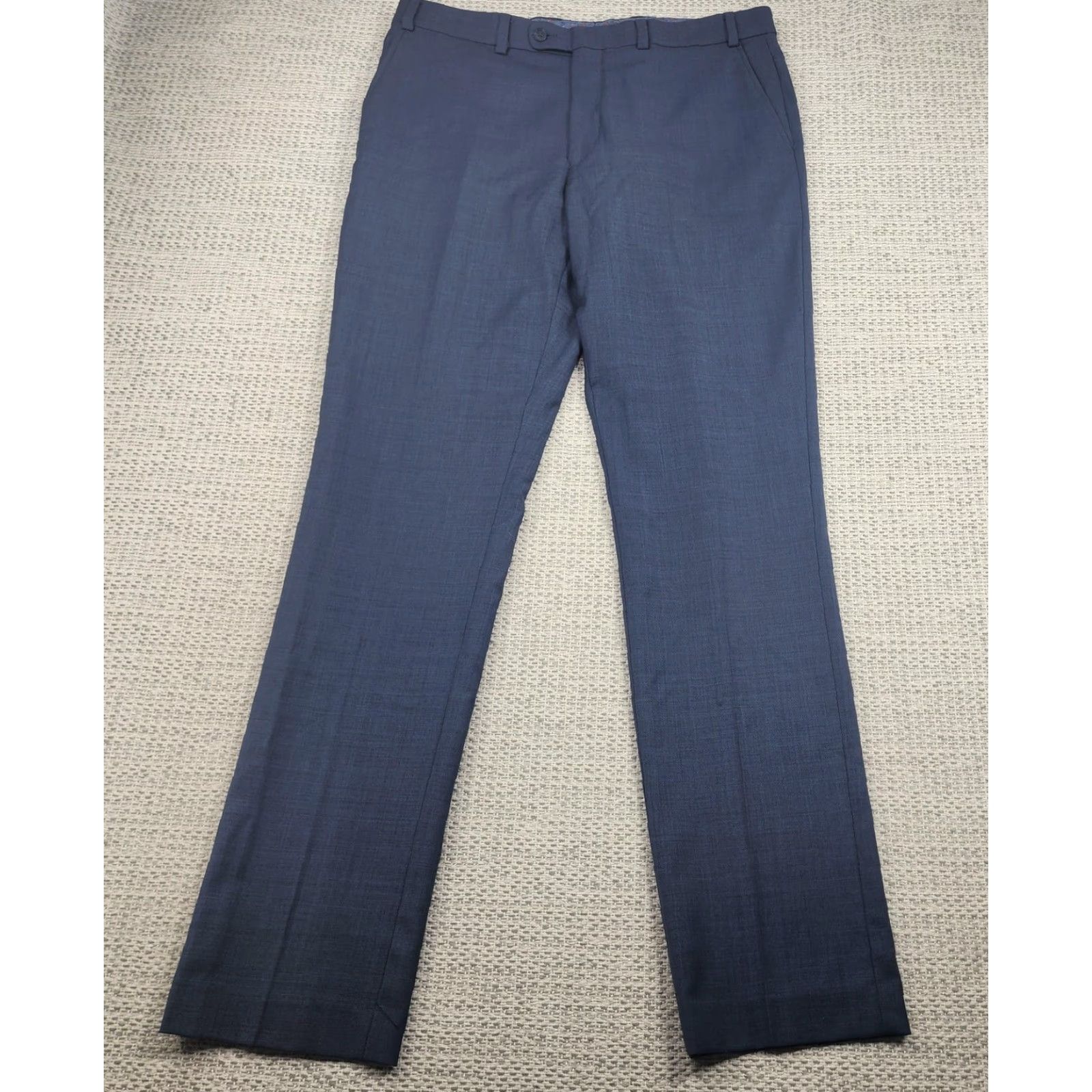 Original Penguin Original Penguin Pants Mens 35x34 Blue Wool Blend Dress Trousers Flat Front Size US 35 - 2 Thumbnail
