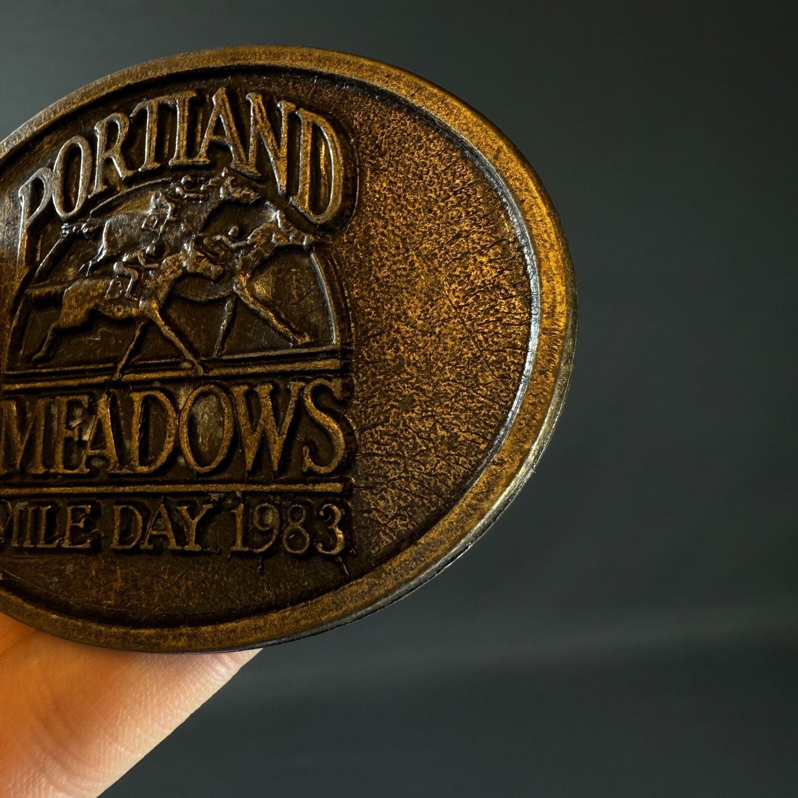 Vintage Portland Meadows 1983 Horse Racing Vintage Belt Buckle brass Size ONE SIZE - 2 Thumbnail