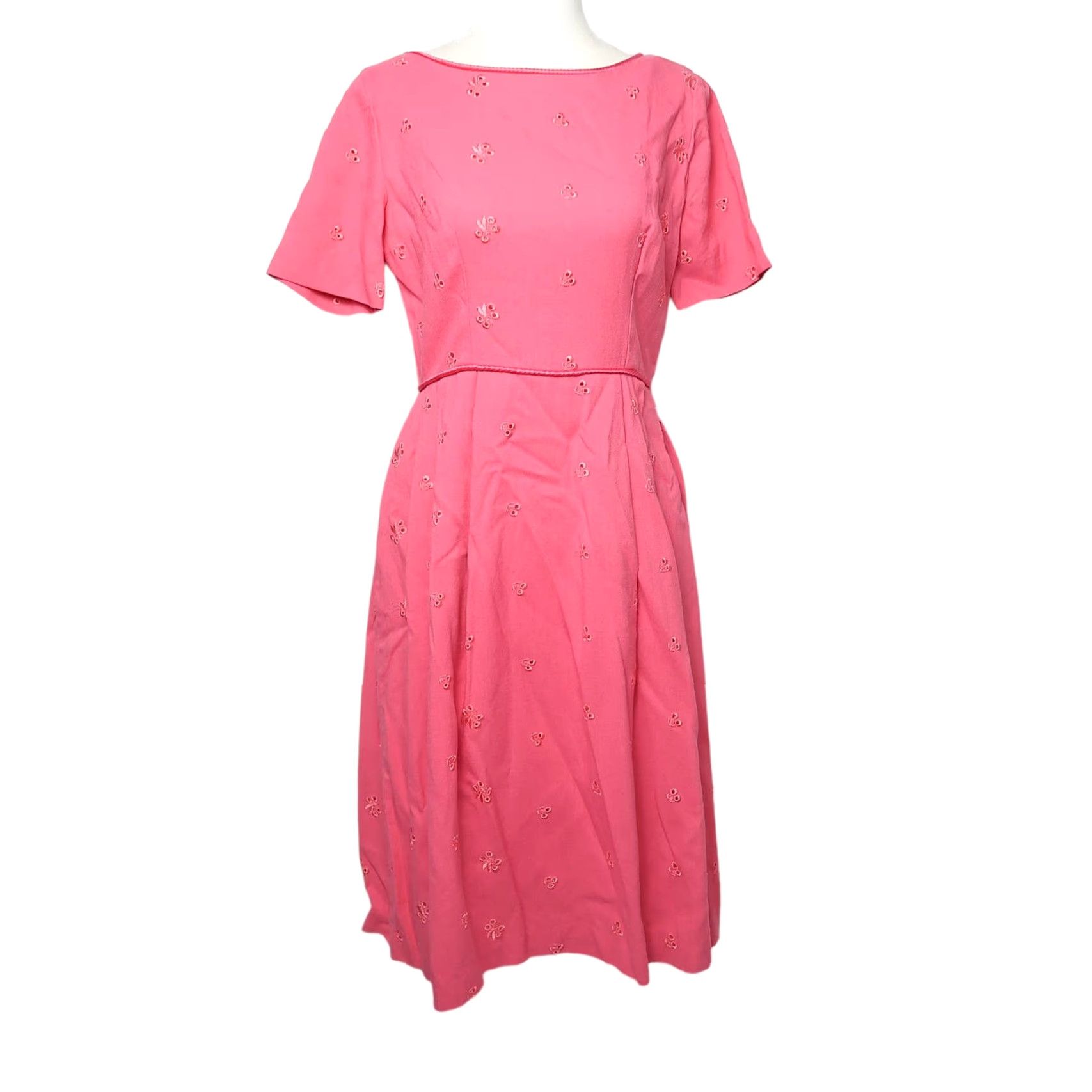Pinko VINTAGE 60s pink eyelet midi tea length dress Small Sundress Women? Size S / US 4 / IT 40 - 2 Thumbnail