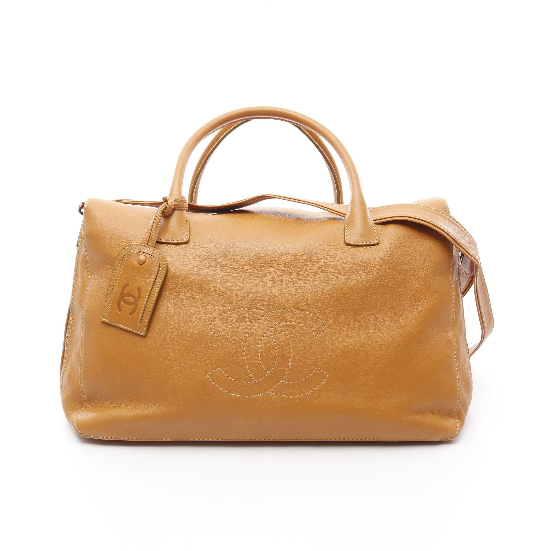 Chanel Chanel Coco Mark Boston Bag Leather Light Brown Silver Hardware Size ONE SIZE - 1 Thumbnail