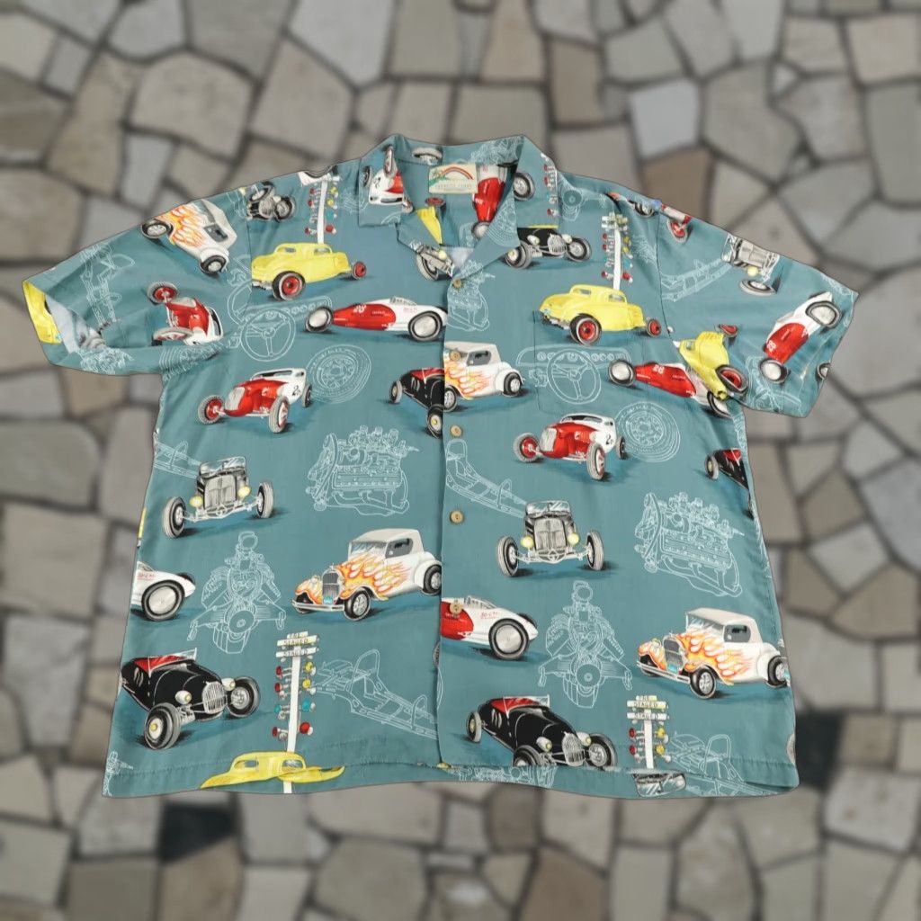 Paradise Found Vintage Paradise Found Shirt Mens XL Blue Hawaiian Classic Cars Aloha Button Up Size US XL / EU 56 / 4 - 1 Thumbnail