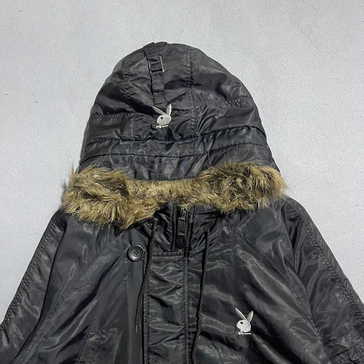 Playboy Vintage 90s Playboy Black Parka Jacket with Faux Fur Hood Size US L / EU 52-54 / 3 - 2 Thumbnail