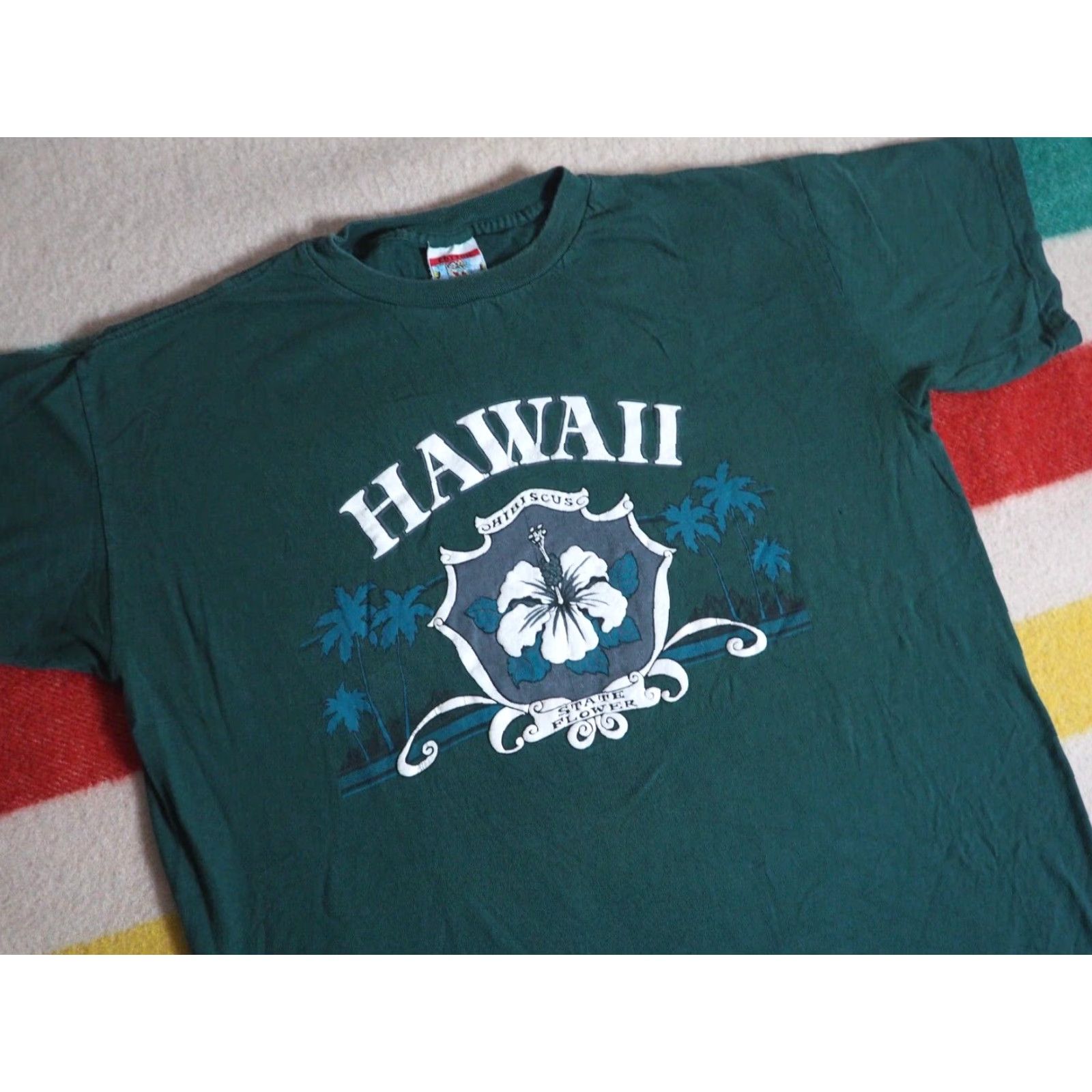 Vintage VTG Cotton King Hawaii Hibiscus Flower Green USA Art Tee T-Shirt Mens XL Size US XL / EU 56 / 4 - 2 Thumbnail