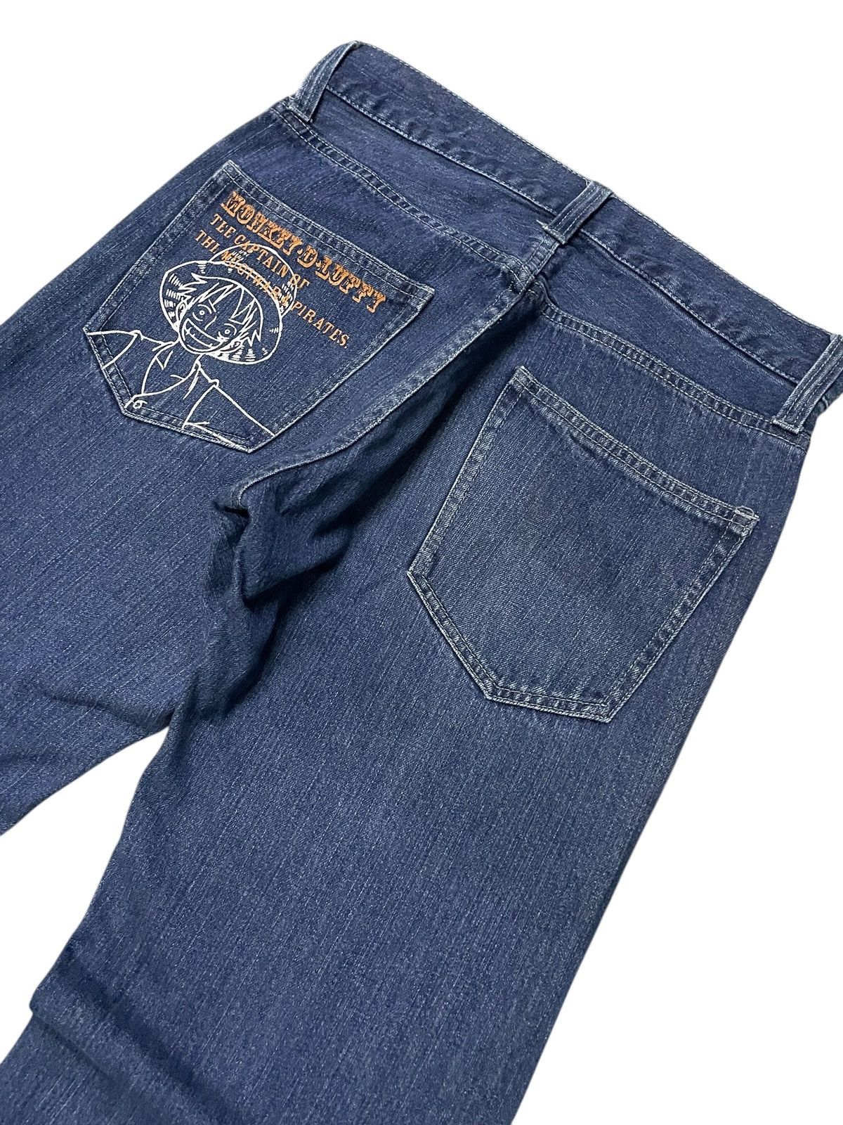 Japanese Brand Vintage One Piece Anime Ace And Luffy On Fire Rare Jeans Size US 30 / EU 46 - 12 Thumbnail