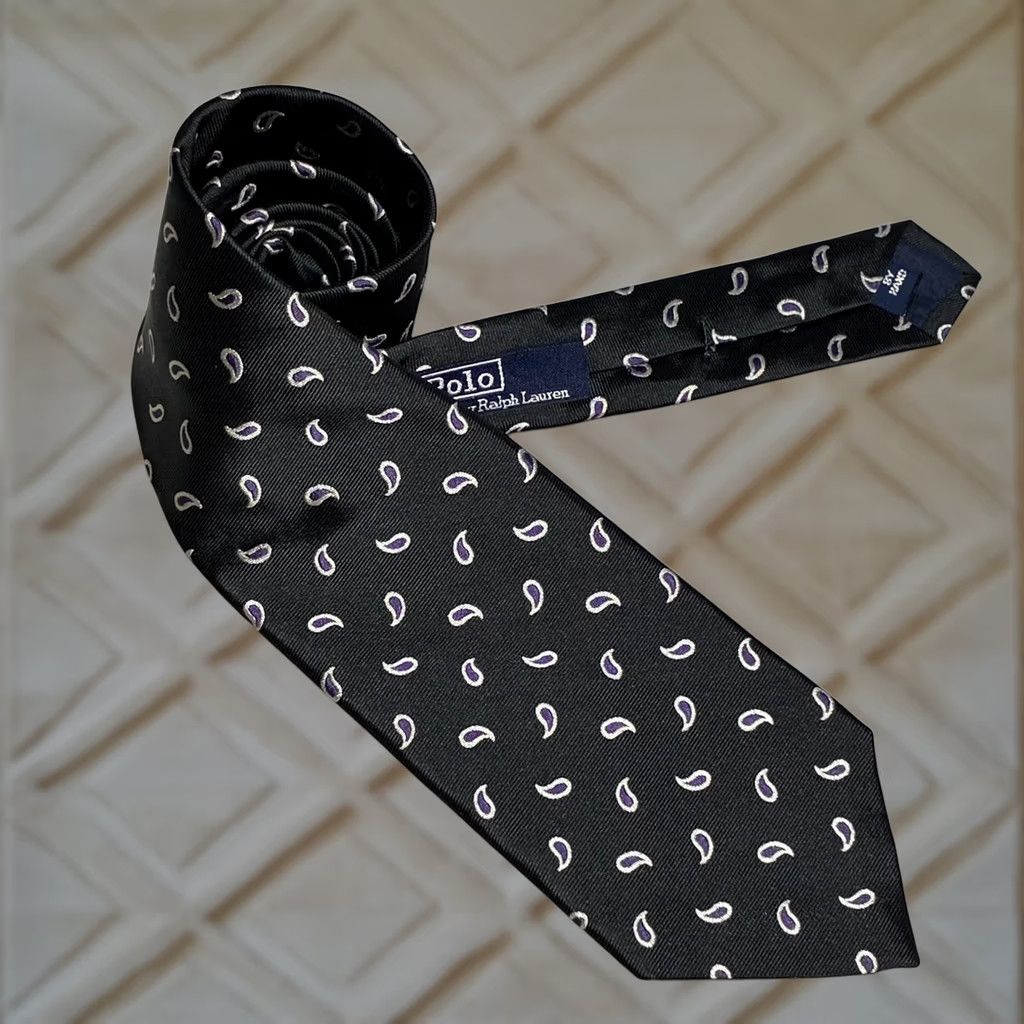 Polo Ralph Lauren VINTAGE Polo Ralph Lauren Tie Paisley Micro Pattern Silk Black Mens One Size Silk Necktie USA Men Size US M / EU 48-50 / 2 - 1 Thumbnail