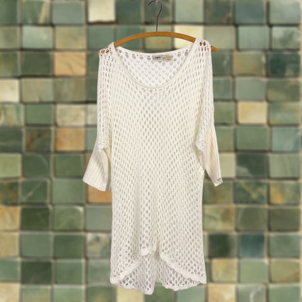 Vintage Daytrip Open Weave Ivory White Crochet Sweater Tunic Swim Cover Medium 817-MS106 Size M / US 6-8 / IT 42-44 - 1 Thumbnail