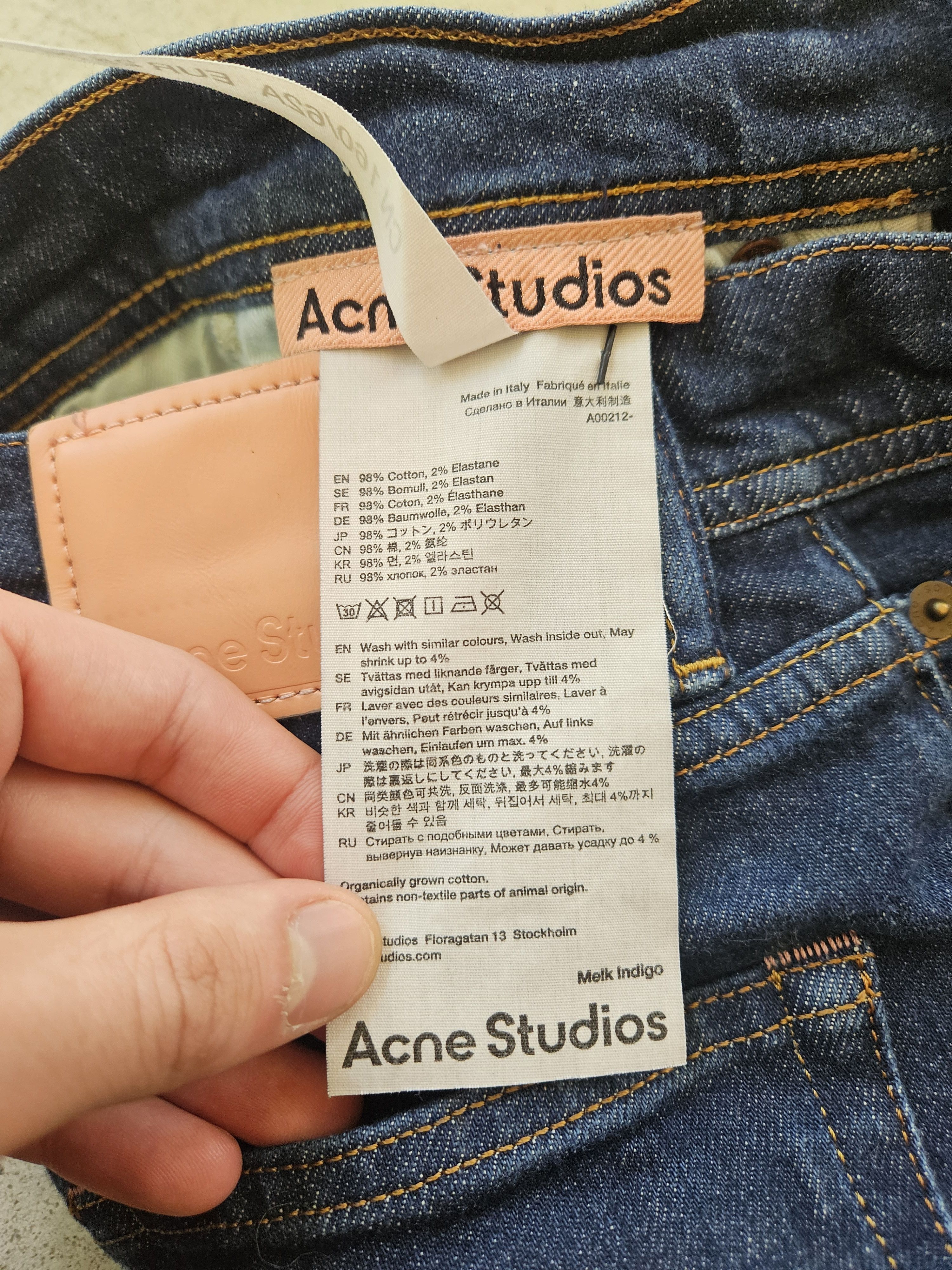 Acne Studios Melk Indigo Leather Back Patch Blue Denim Jeans Size 25" / US 0 / IT 36 - 8 Thumbnail
