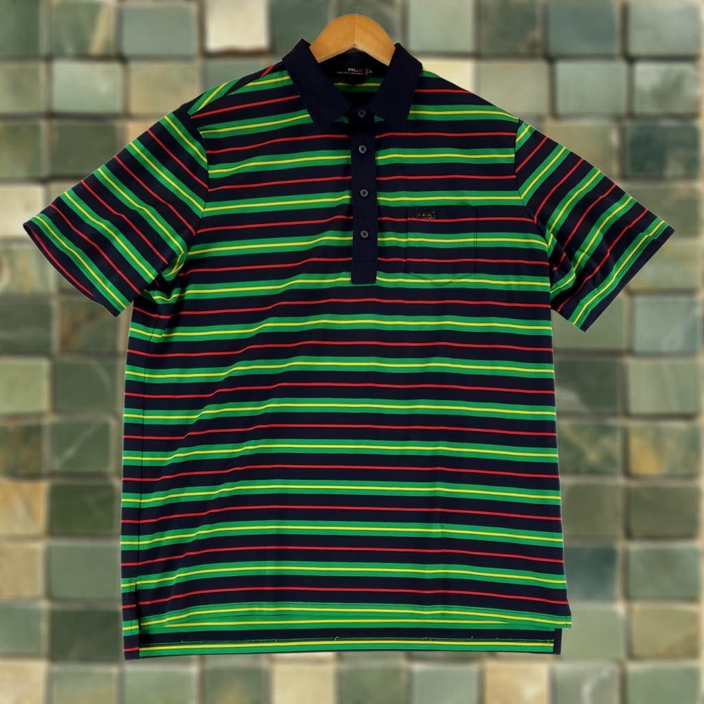 RLX Ralph Lauren RLX Ralph Lauren Polo Shirt Striped Blue Green Short Sleeve Mens XL Multicolor Size US XL / EU 56 / 4 - 1 Thumbnail