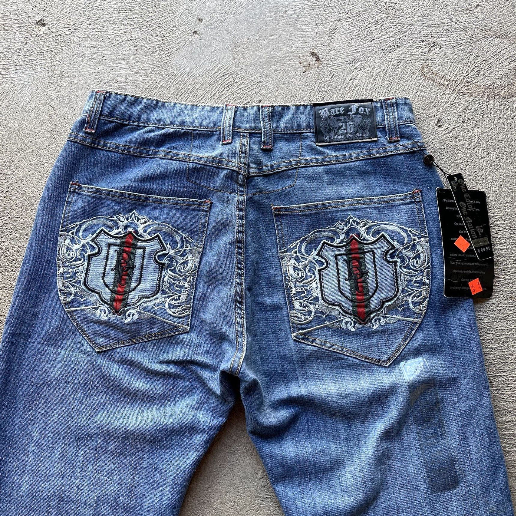 Vintage VINTAGE Bare Fox Baggy Jeans Mens 38x32 Blue Embroidered Wide-Leg 90s Grunge Hip Hop Size US 38 / EU 54 - 2 Thumbnail