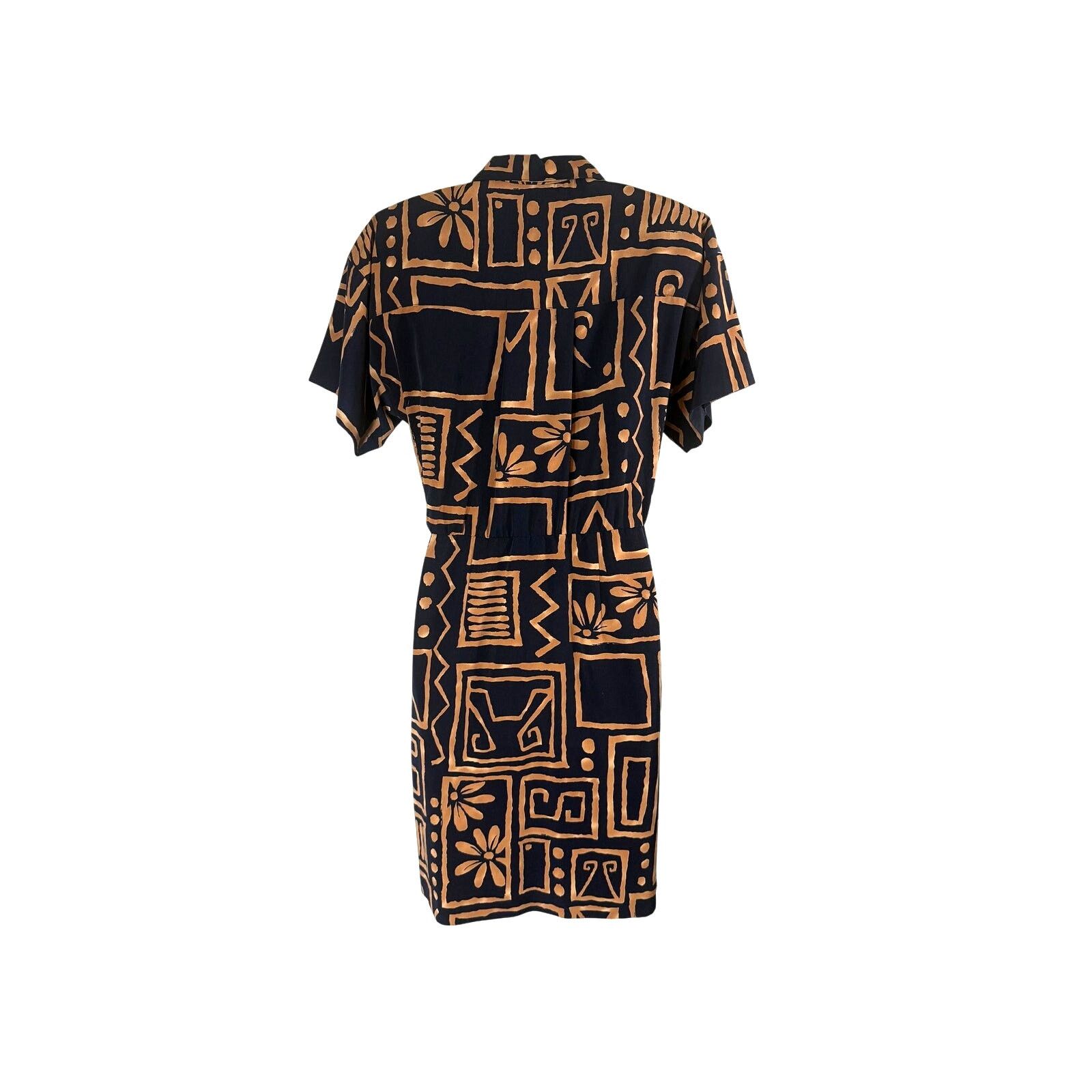 Vintage Vintage 80s Jessica Howard Black & Ochre Tribal Print Dress Size M / US 6-8 / IT 42-44 - 2 Thumbnail