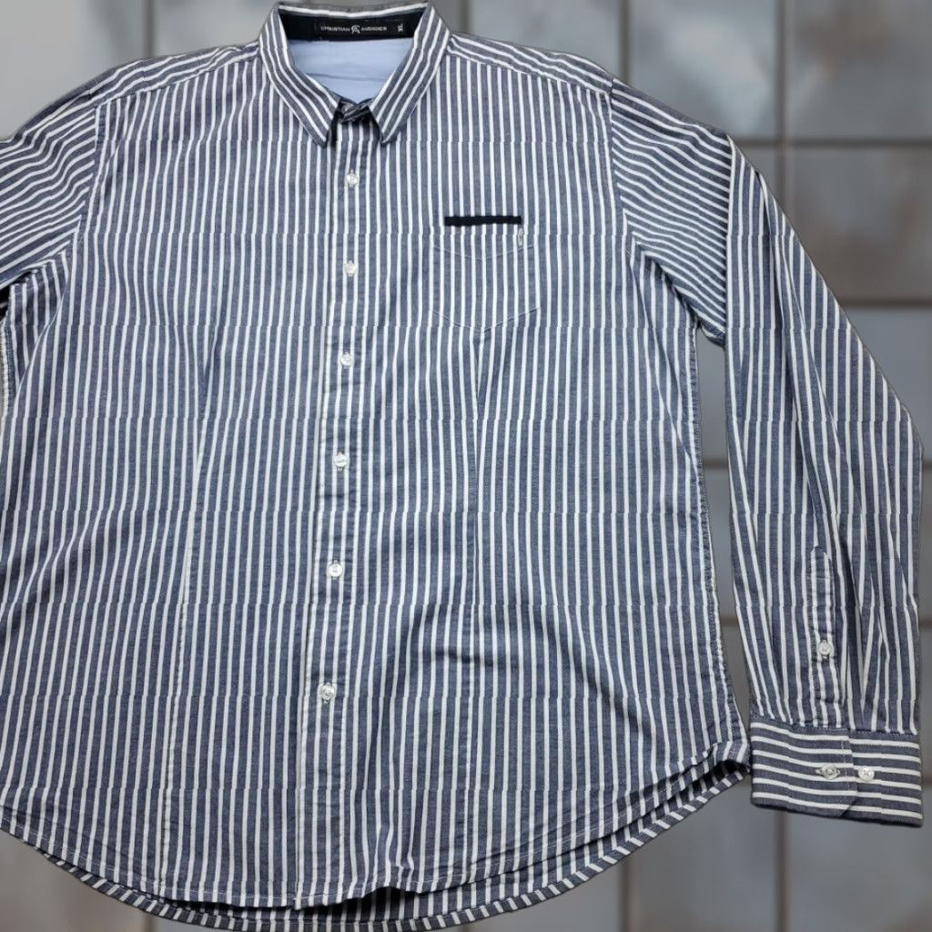 Vintage Christian Audigier Shirt Mens XL Long Sleeve Striped Button-Up Slim Fit Size US XL / EU 56 / 4 - 1 Thumbnail