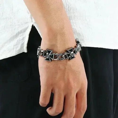 Jewelry Cross Shape Skull Pattern Bracelet Size ONE SIZE - 2 Thumbnail