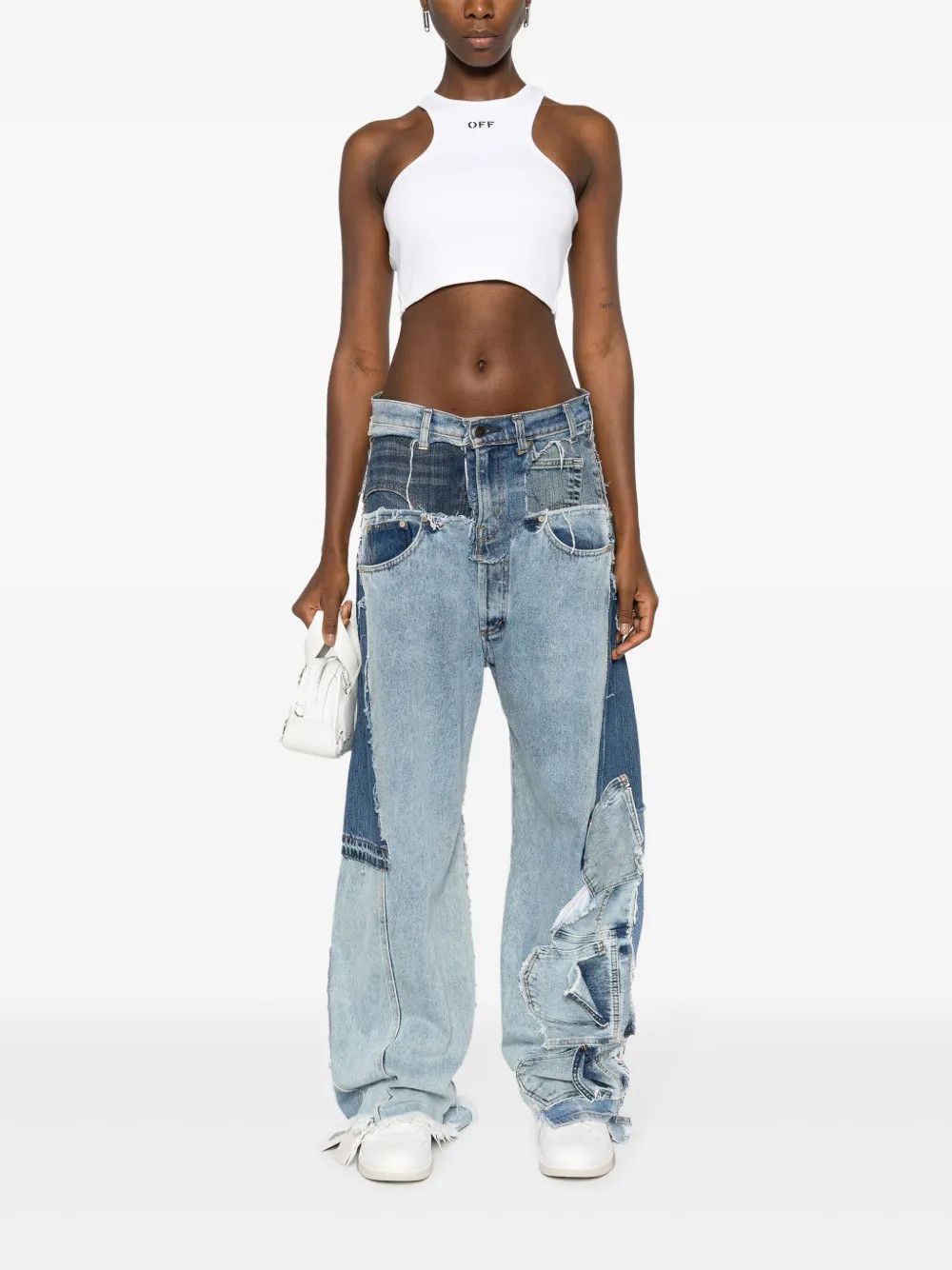 Off-White o1mle0425 Off Stamp Ribbed Rowing Crop Tank Top in White Size M / US 6-8 / IT 42-44 - 2 Thumbnail