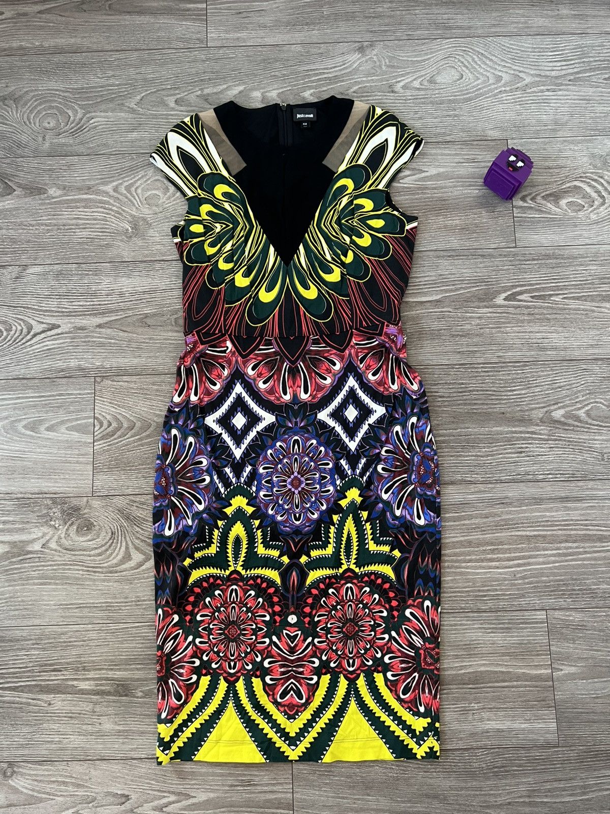 Designer ‼️JUST CAVALLI OPTICAL PRINTED KNEE LENGTH PENCIL DRESS Y2K‼️ Size M / US 6-8 / IT 42-44 - 1 Thumbnail