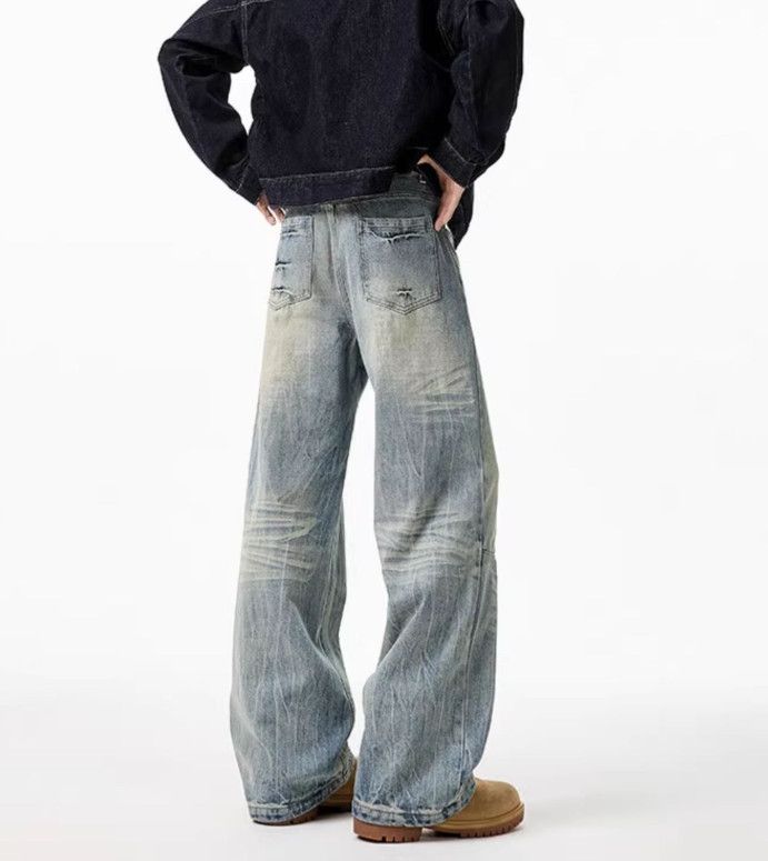 Japanese Brand American washed men's distressed wide-leg jeans Size US 32 / EU 48 - 5 Thumbnail