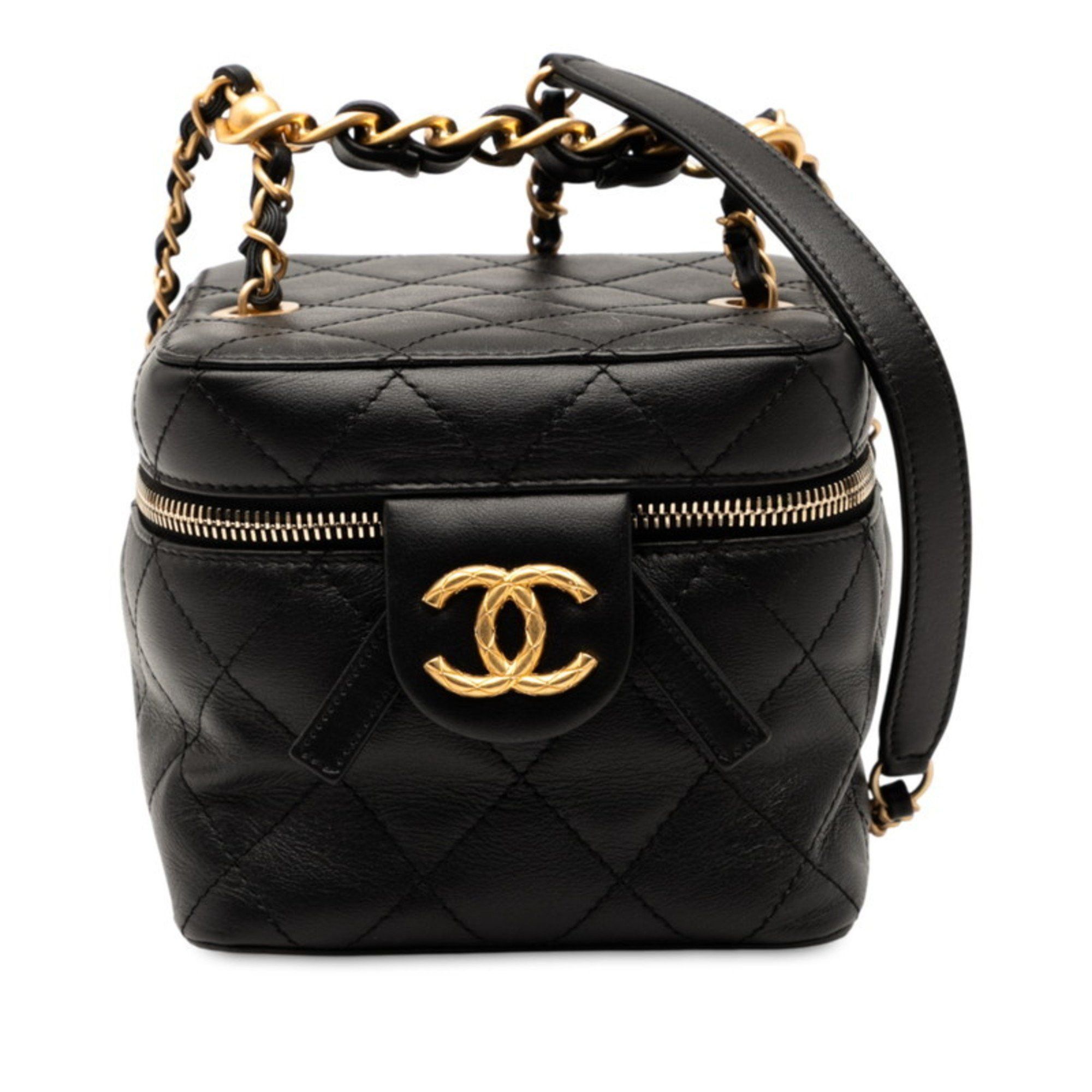 Chanel CHANEL Coco Mark Matelasse Chain Shoulder Bag Vanity Black Lambskin Women's Size ONE SIZE - 1 Thumbnail