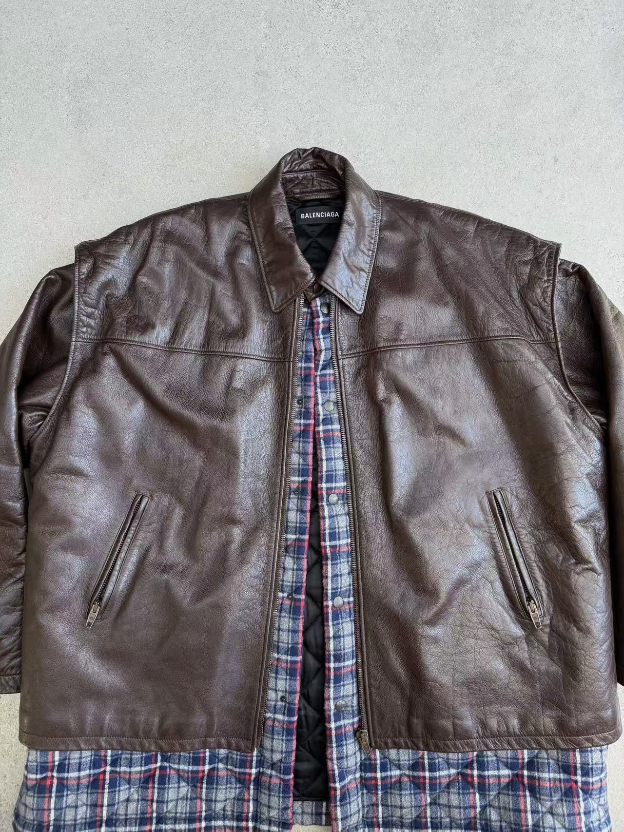 Balenciaga Sz 46 Balenciaga 18AW oversized leather double layers jack Size US S / EU 44-46 / 1 - 2 Thumbnail