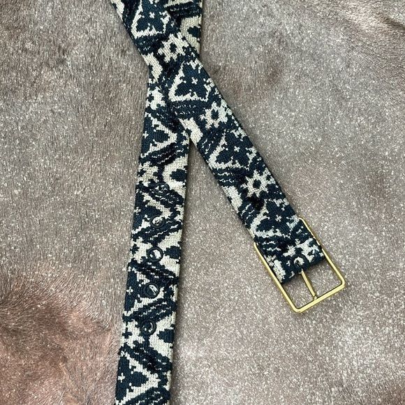 Trussardi Trussardi Tapestry Leather Lined Brass Buckle Belt Size 36 - 6 Thumbnail