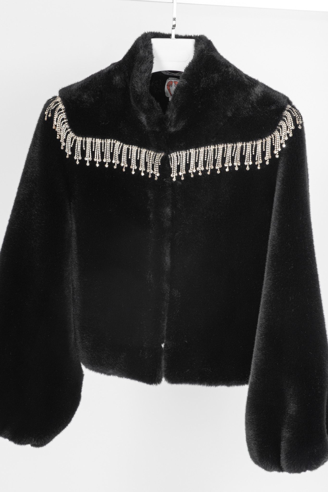 Shrimps Shrimps Dexter Black Faux Fur Crystal-Embellished Jacket Size S / US 4 / IT 40 - 3 Thumbnail
