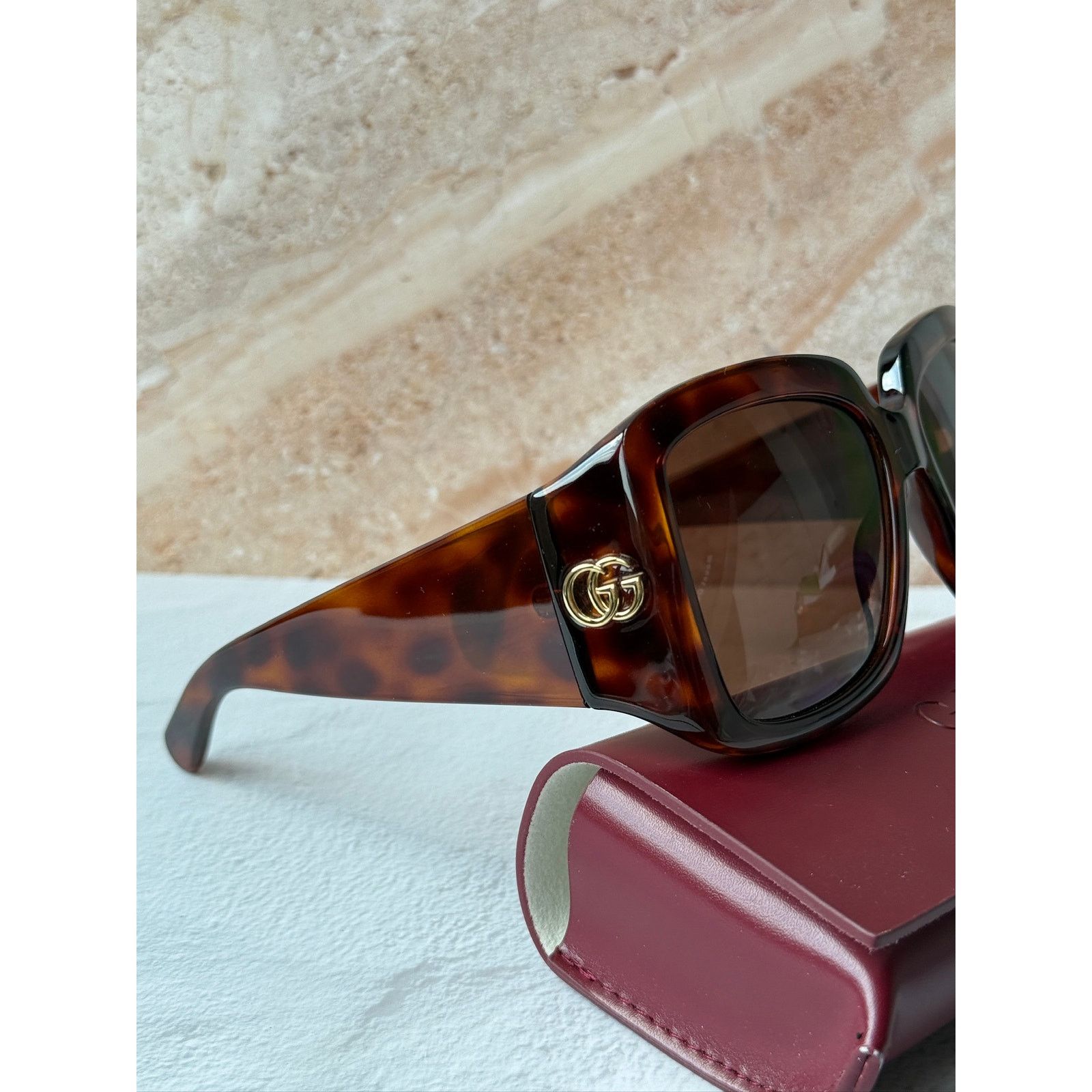 Gucci NEW Gucci GG1402S Havana Brown Square Marmont Sunglasses Size ONE SIZE - 6 Thumbnail