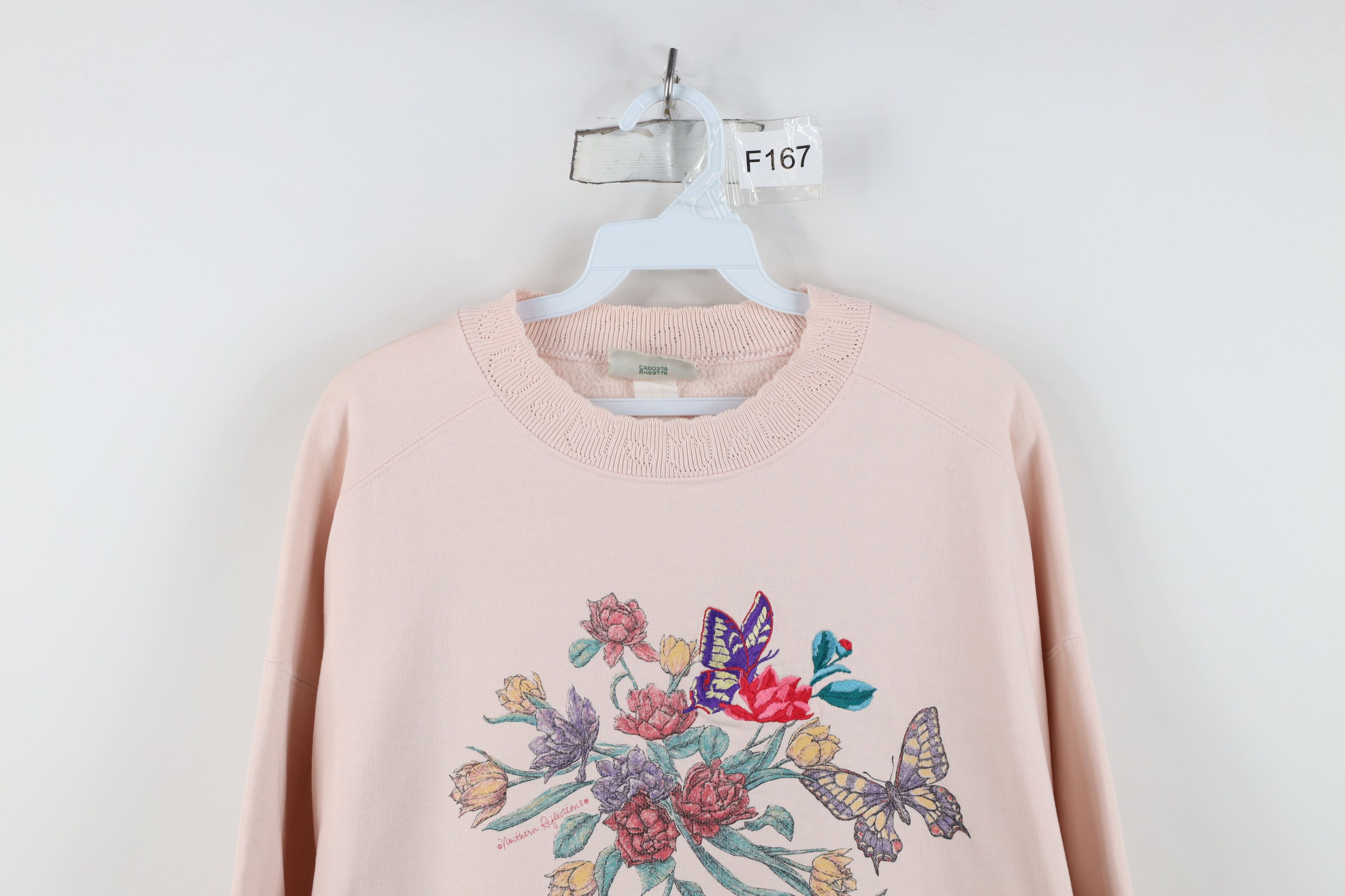 Vintage Vintage 90s Streetwear Butterfly Flower Sweatshirt Pink Size XL / US 12-14 / IT 48-50 - 2 Thumbnail