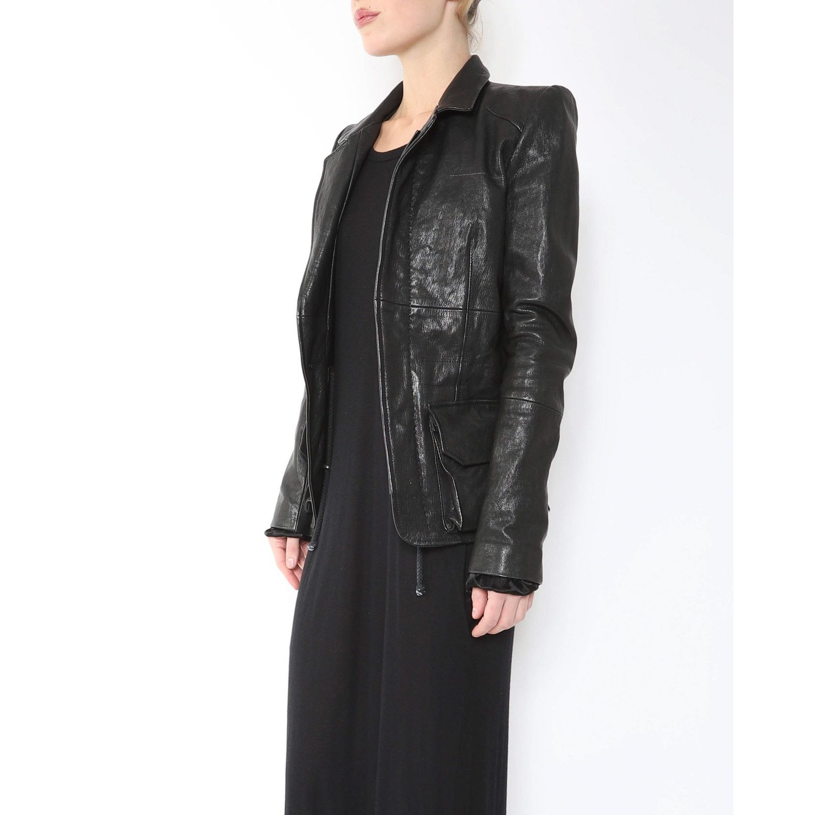 Haider Ackermann FW16 Military Blazer in Black Leather Size XS / US 0-2 / IT 36-38 - 2 Thumbnail