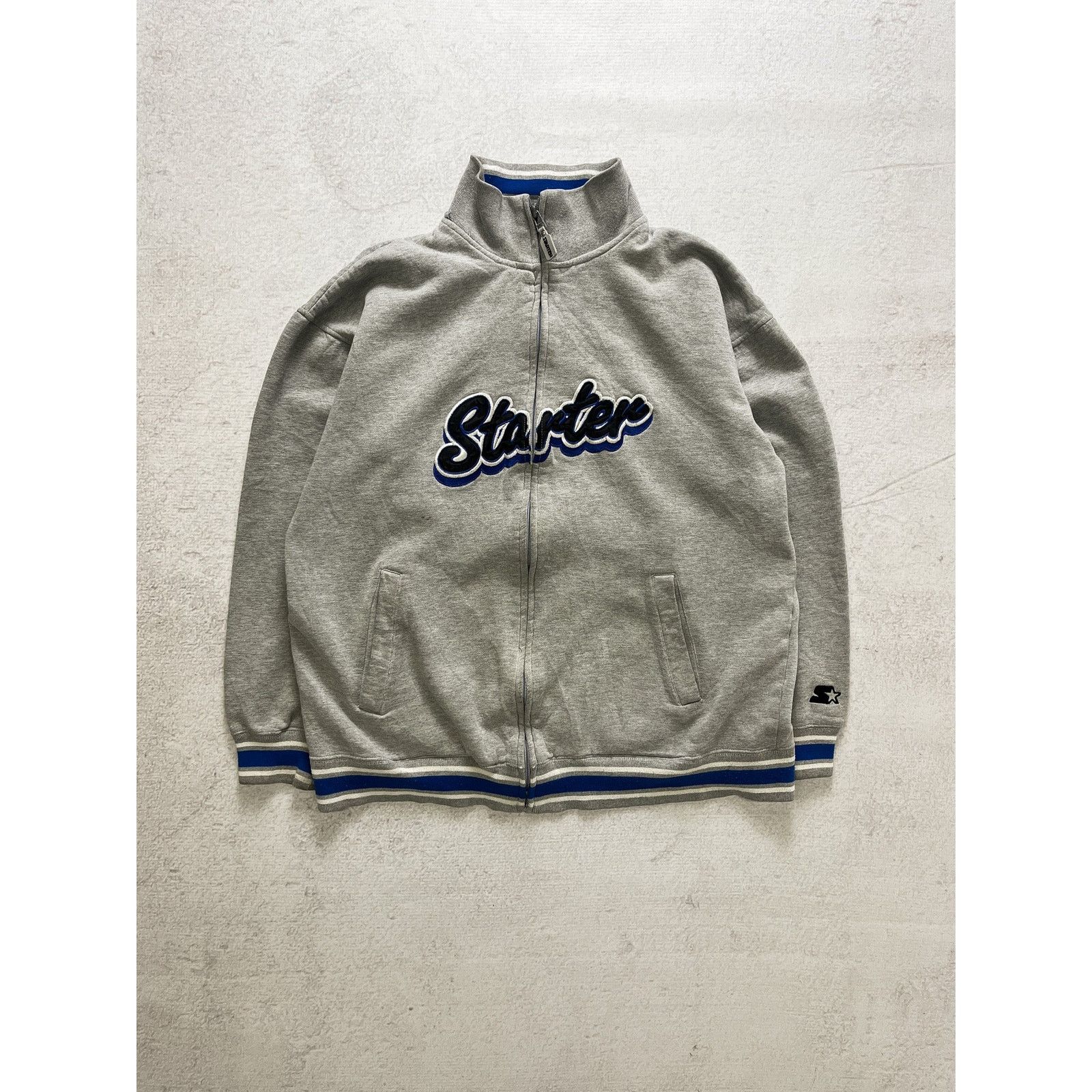 Vintage 90s Starter Grey Zip-Up Sweatshirt - Men's Medium