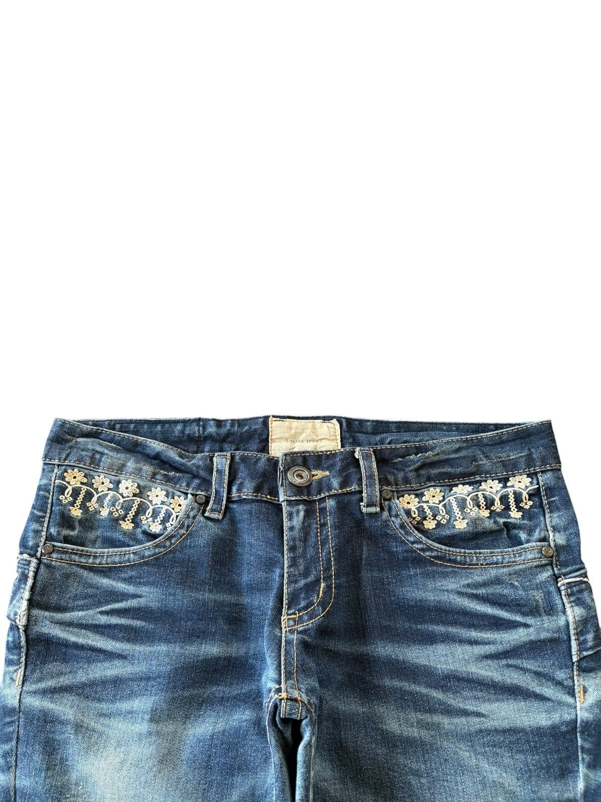 Japanese Brand Vintage Lolita Low Rise Embroidered Flare Jeans Size 34" / US 12 / IT 48 - 4 Thumbnail