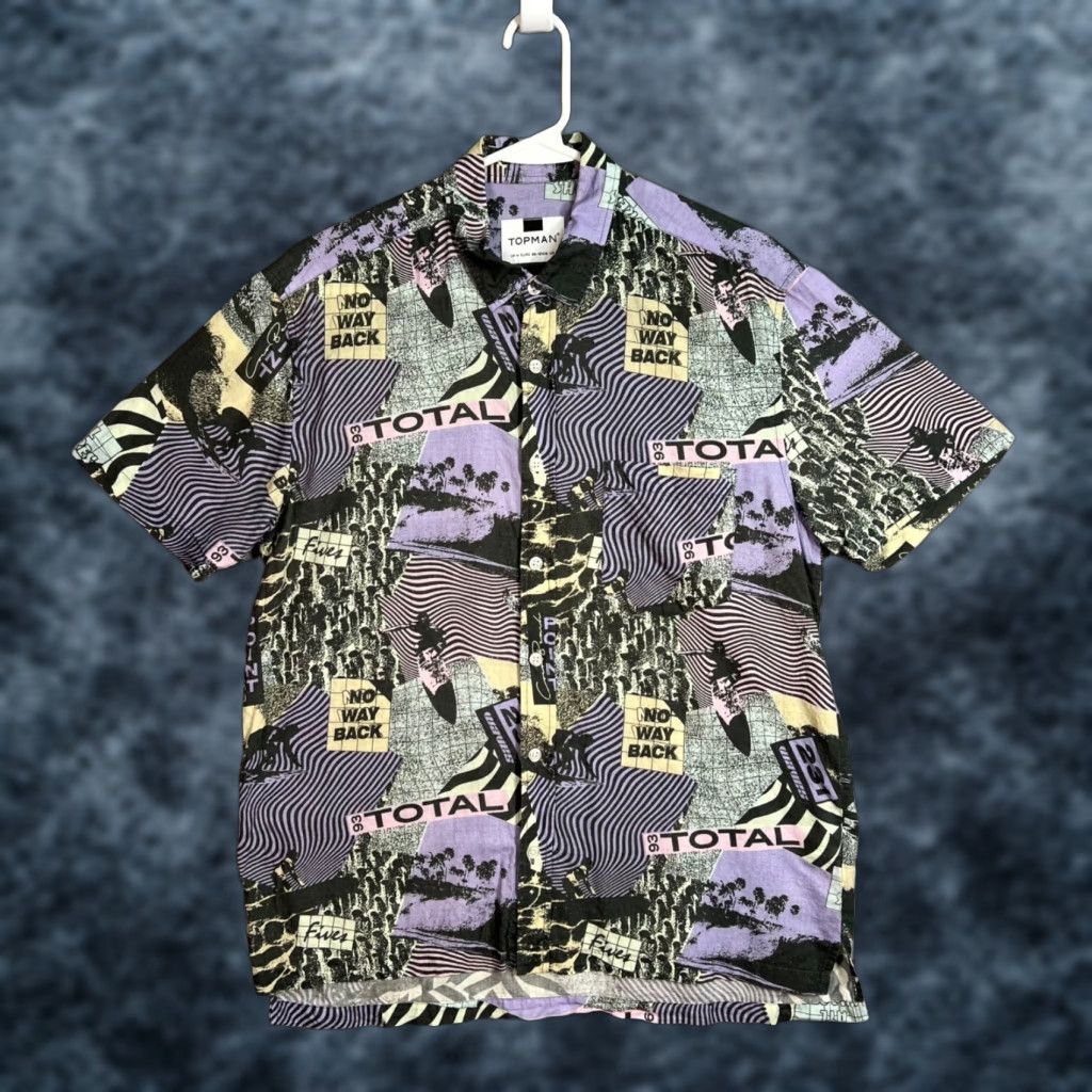 Topman VINTAGE Topman Graphic Print Button-Up Shirt Short Sleeve Adult Medium Purple Mens Size US M / EU 48-50 / 2 - 1 Thumbnail