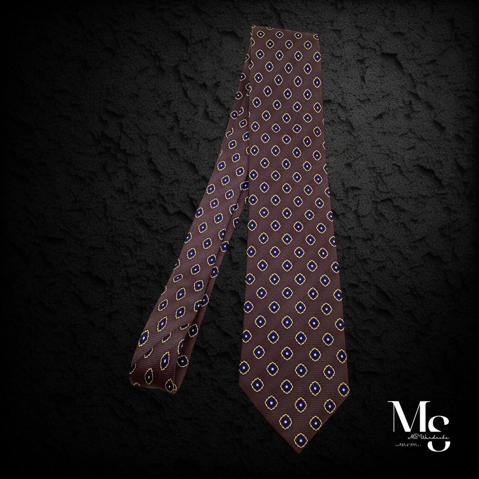 Other SHORE & SINGER Brown Geometric Luxury Silk Tie Hand Made W:3 Size ONE SIZE - 6 Thumbnail