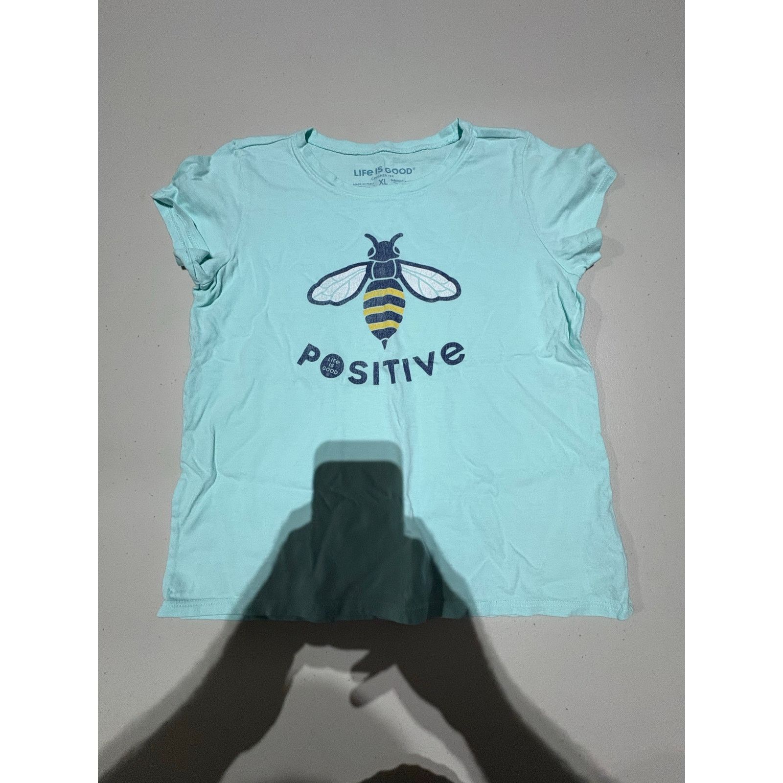 Life is Good Life Is Good Womens XL Aqua Positive Bee Short Sleeve Shirt Size XL / US 12-14 / IT 48-50 - 2 Thumbnail