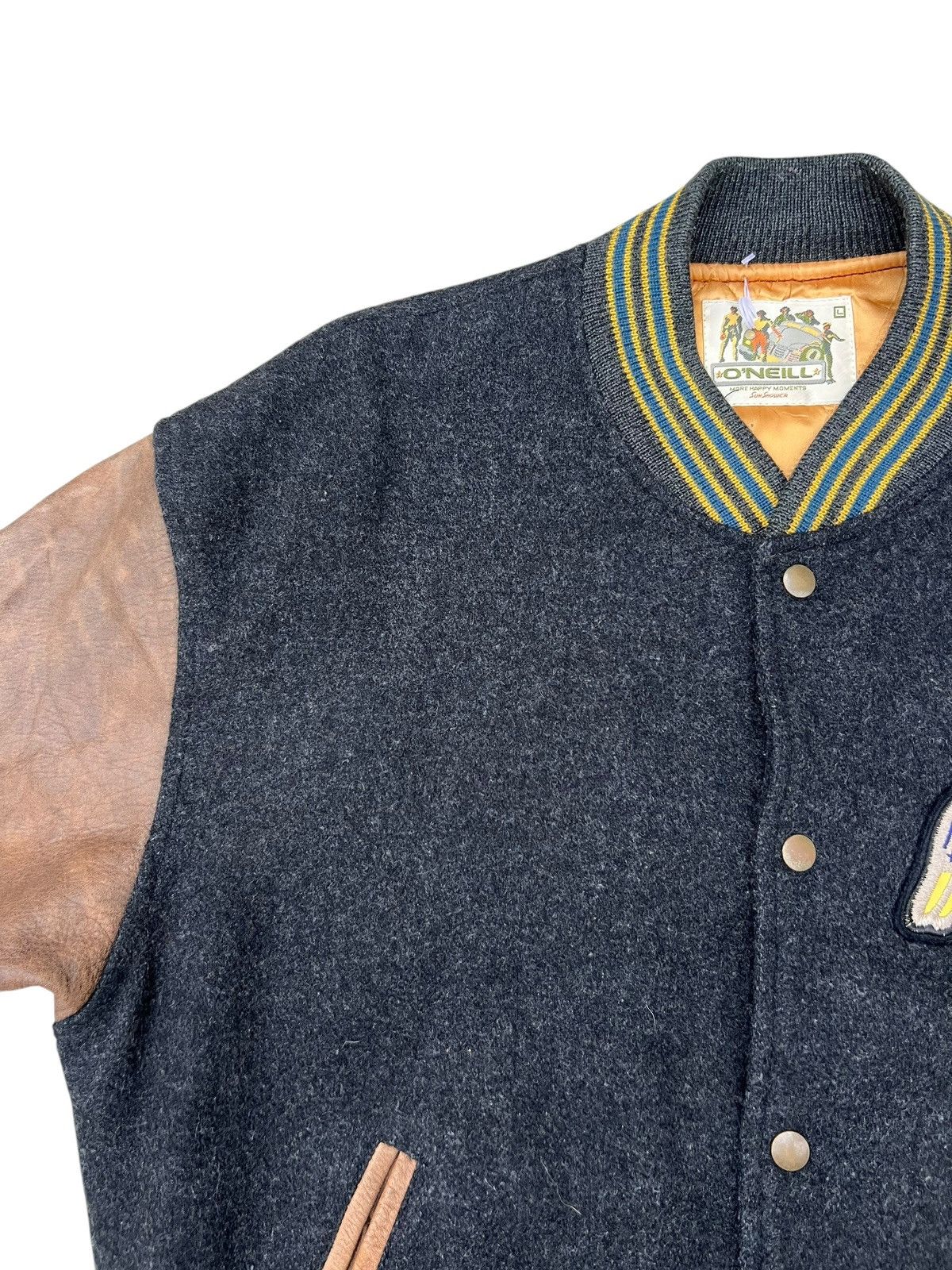O'Neill Vintage 90s O’Neill Sun Shower Wool Leather Varsity Jacket Size US L / EU 52-54 / 3 - 4 Thumbnail