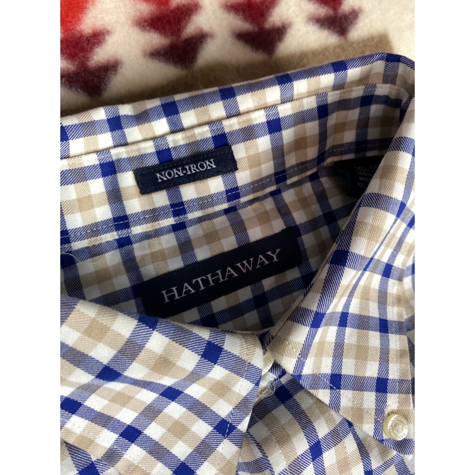 Vintage Hathaway Non Iron Mens XL Button-Down Long Sleeve Plaid Blue & Tan Shirt Mens XL Size US XL / EU 56 / 4 - 3 Thumbnail