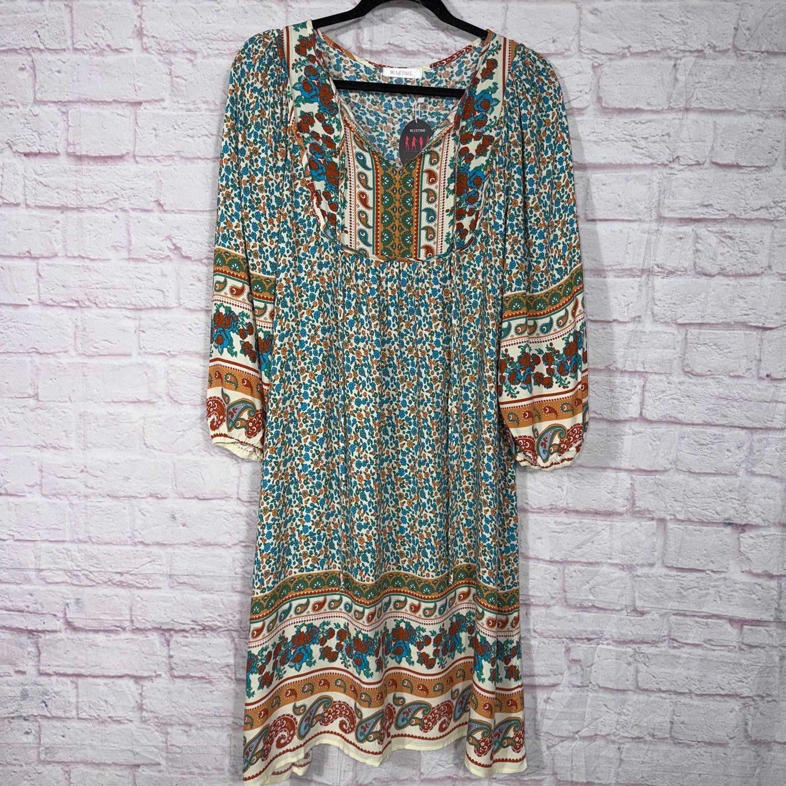 Other Bluetime Floral Boho Dress with 3/4 Sleeves Large NWT Size L / US 10 / IT 46 - 1 Thumbnail