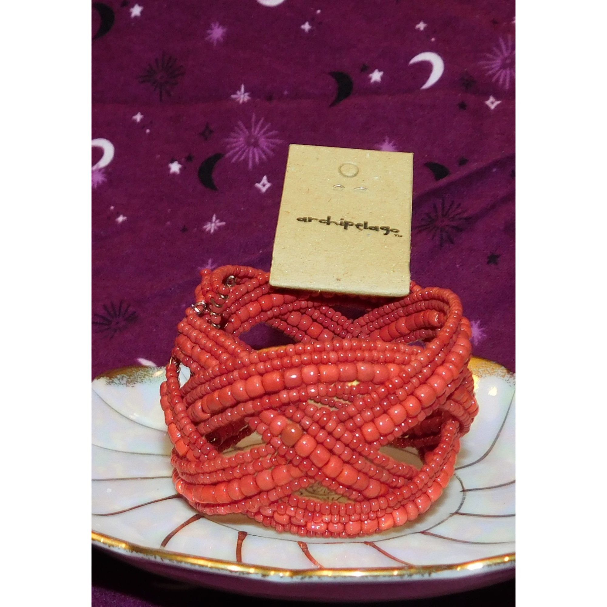 Other Archipelago Hand Made Red Beaded Cuff Bracelet Size ONE SIZE - 2 Thumbnail