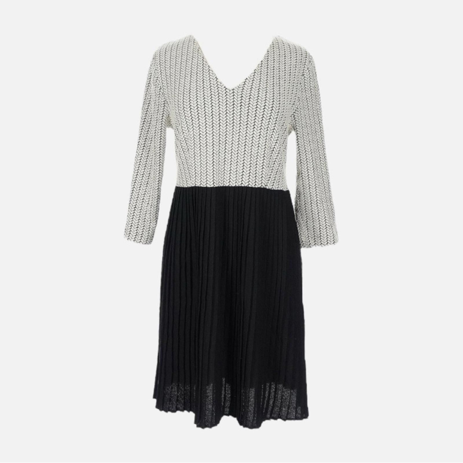 Ganni GANNI jacquard knit & pleated skirt dress, black/ivory - L Size L / US 10 / IT 46 - 8 Thumbnail