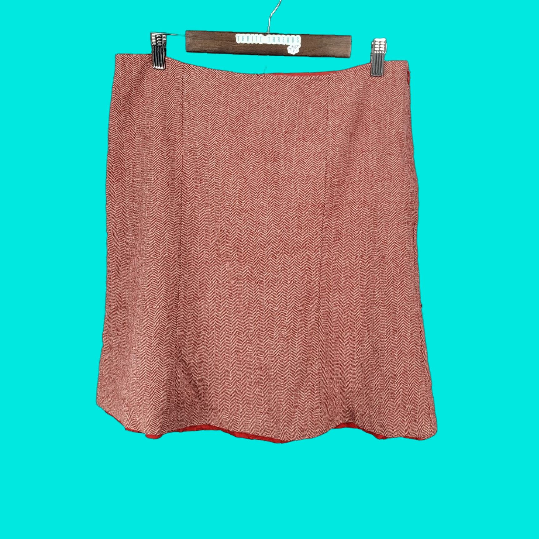 J.Crew VTG J.CREW Wool Herringbone A-Line Skirt - Red White, Side Zip, Lined, Knee Length, Size 12, Womens Size 34" / US 12 / IT 48 - 1 Thumbnail