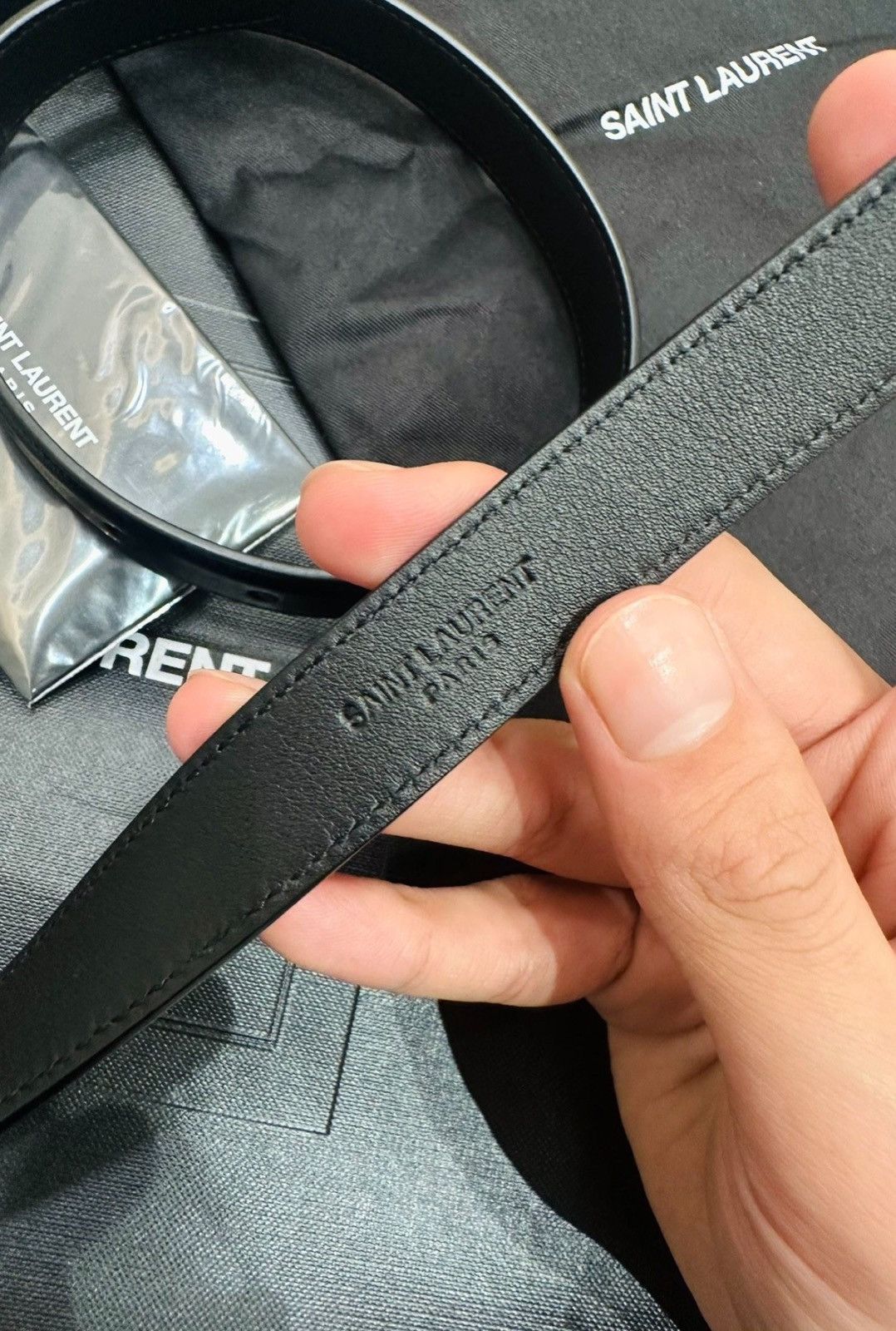 Saint Laurent Paris YSL Saint Laurent Men’s Leather Belt – 2CM Wide (Size 80) Size ONE SIZE - 5 Thumbnail