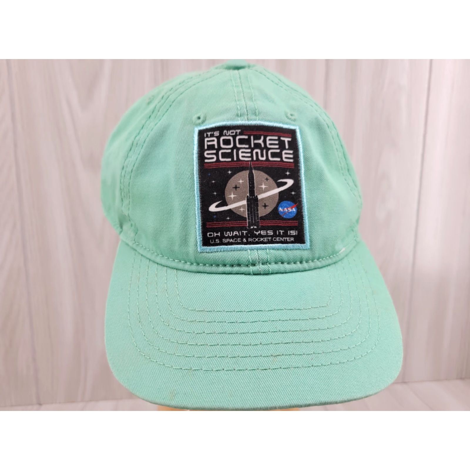 Vintage US Space And Rocket Center Rocket Science Baseball Cap Hat Teal Green Cap Adjust Adjustable Unisex Adults Space Logo Vintage No Size ONE SIZE - 3 Thumbnail