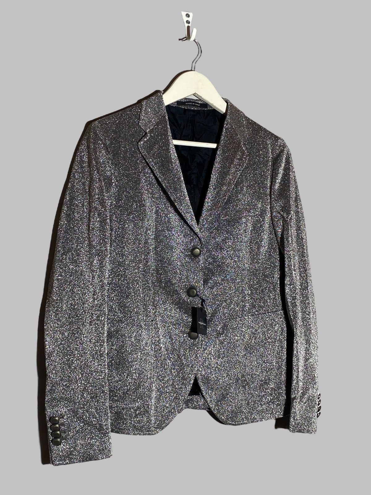 Tagliatore Tagliatore Women’s Glitter Silver Blazer Jacket Size L / US 10 / IT 46 - 2 Thumbnail
