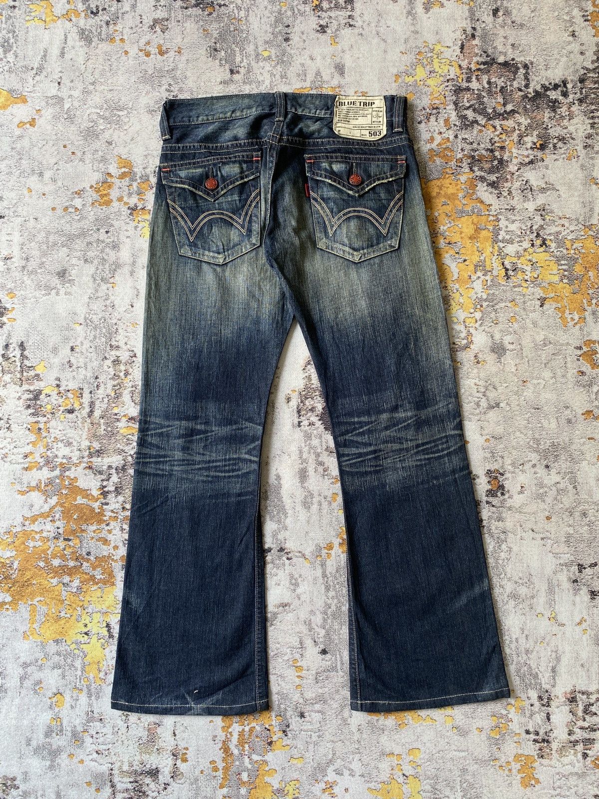 Japanese Brand Edwin 503 Blue Trip Claws Mark Distressed Flare Denim Size US 32 / EU 48 - 4 Thumbnail