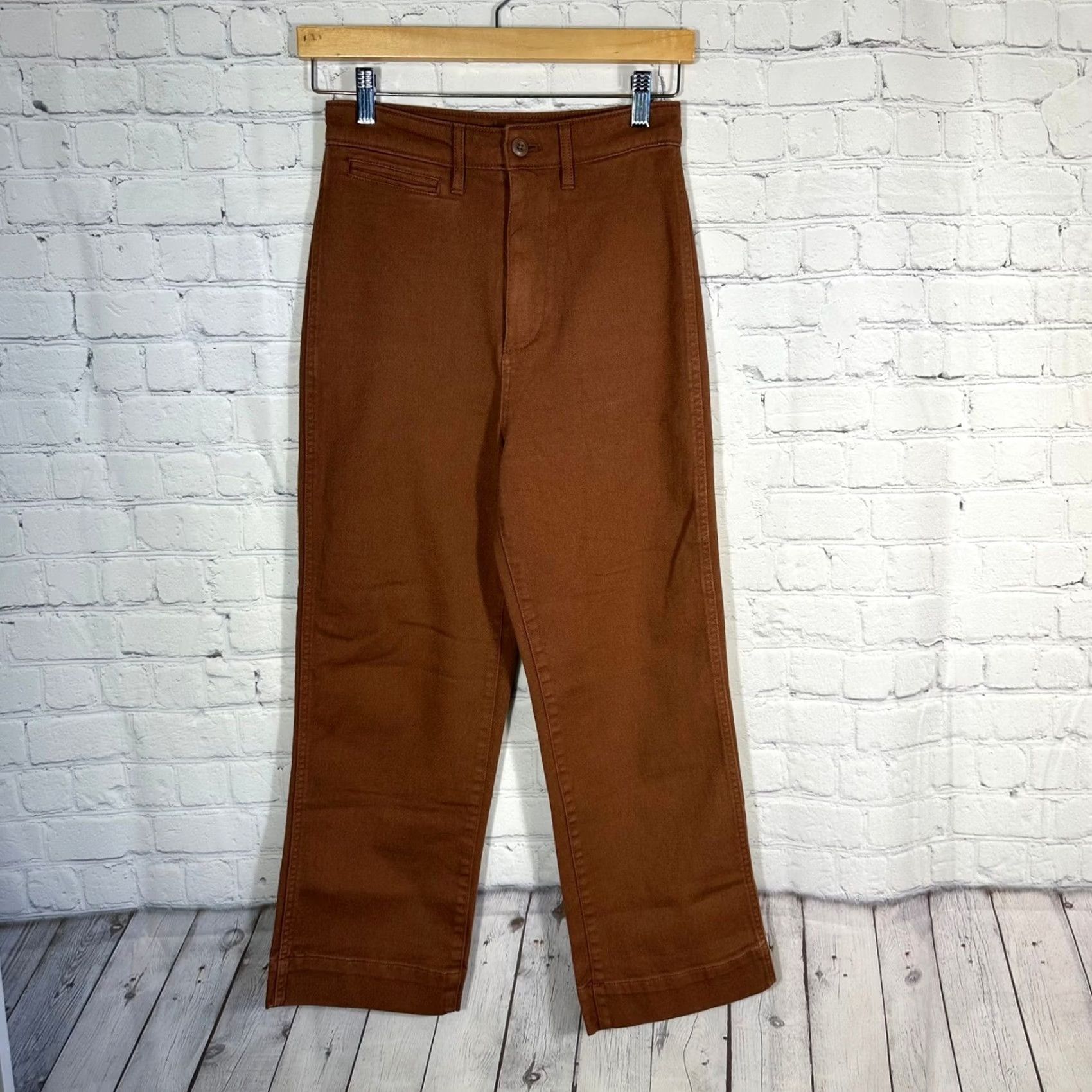 Quince VINTAGE? No - Quince Women Pants 25 Rust Brown High Waisted Wide Leg Crop Cotton Twill Size 42" / US 20 - 2 Thumbnail