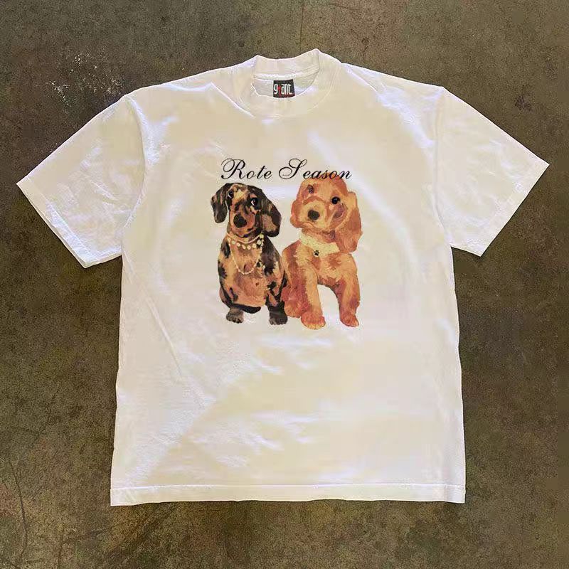Japanese Brand White Casual Retro T-Shirt with Puppy Print Size US M / EU 48-50 / 2 - 1 Thumbnail